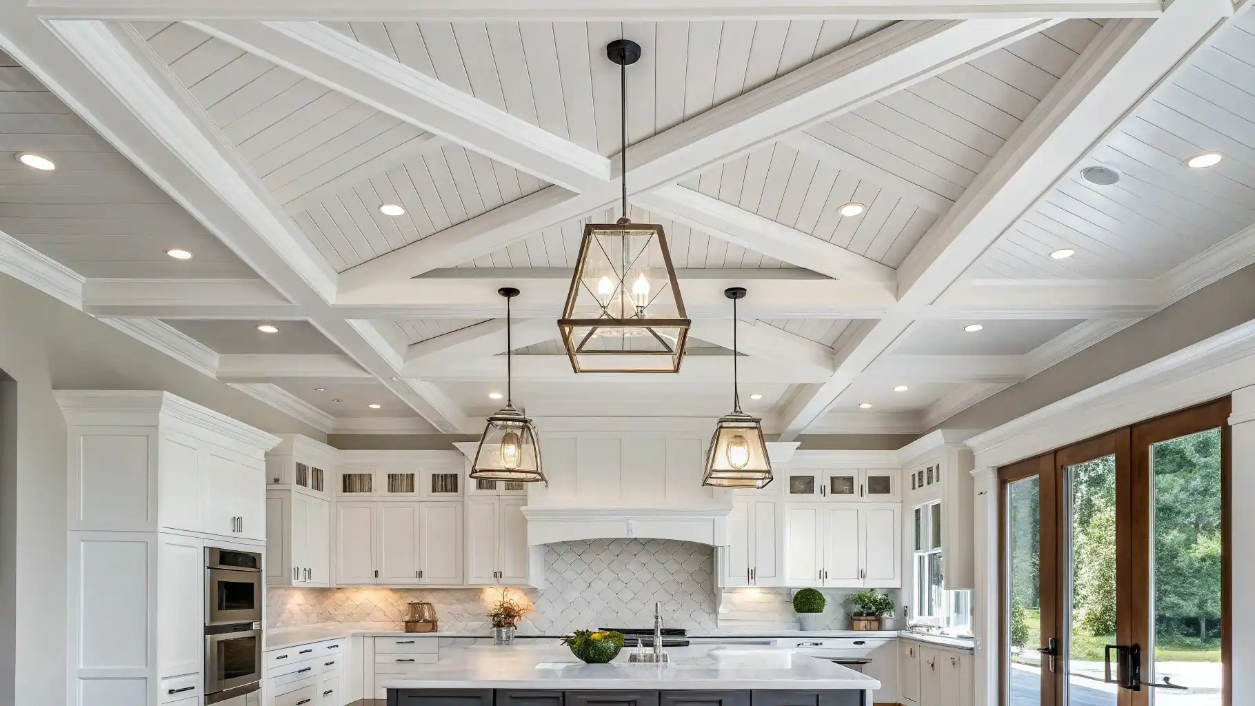 Tray Ceiling with Wood Paneling