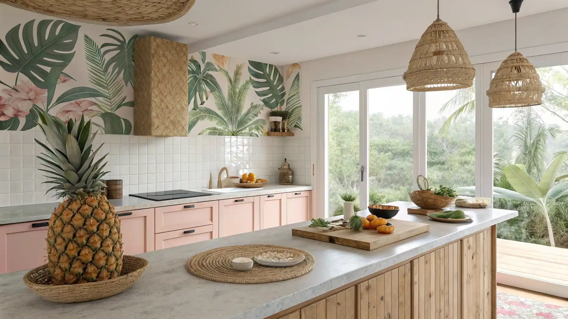 Tropical Paradise Kitchen Island Setup