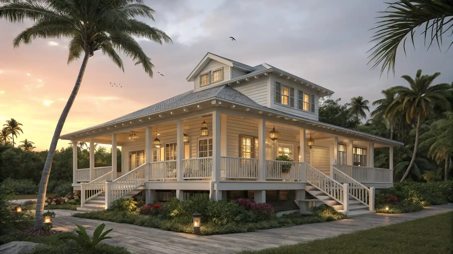 Tropical Plantation White Cottage on Stilts