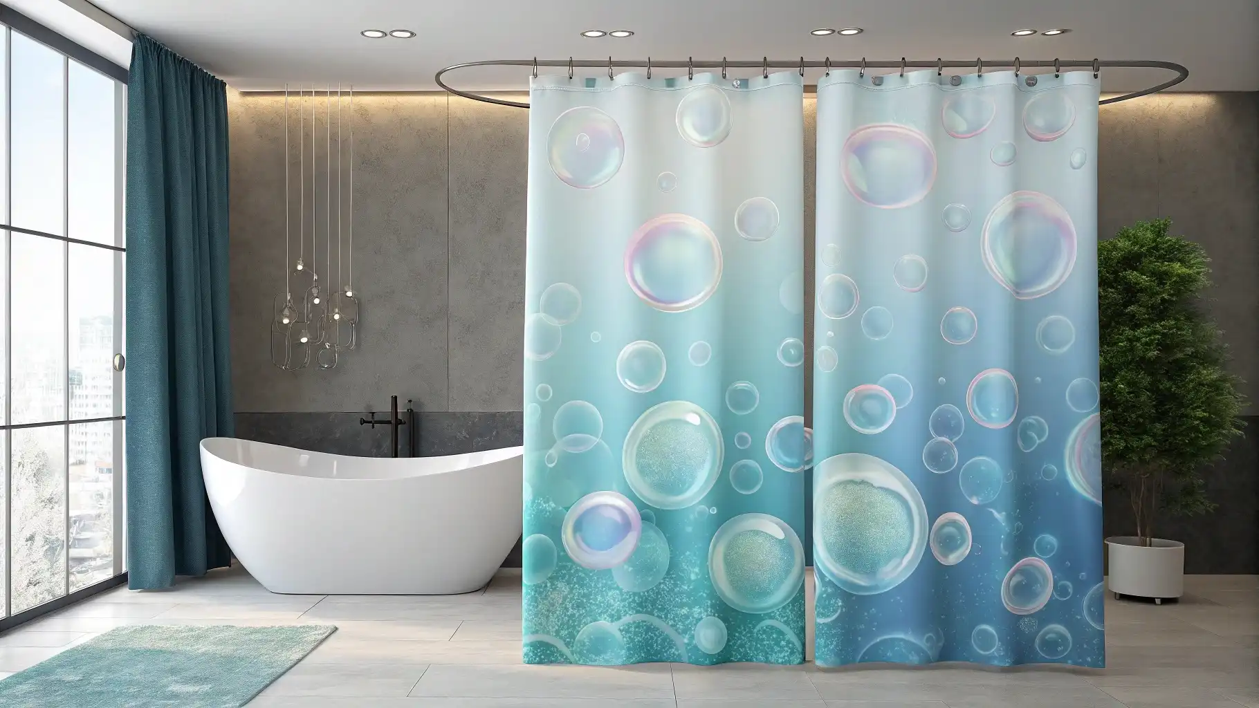 Underwater Bubble Cascade Shower Curtains