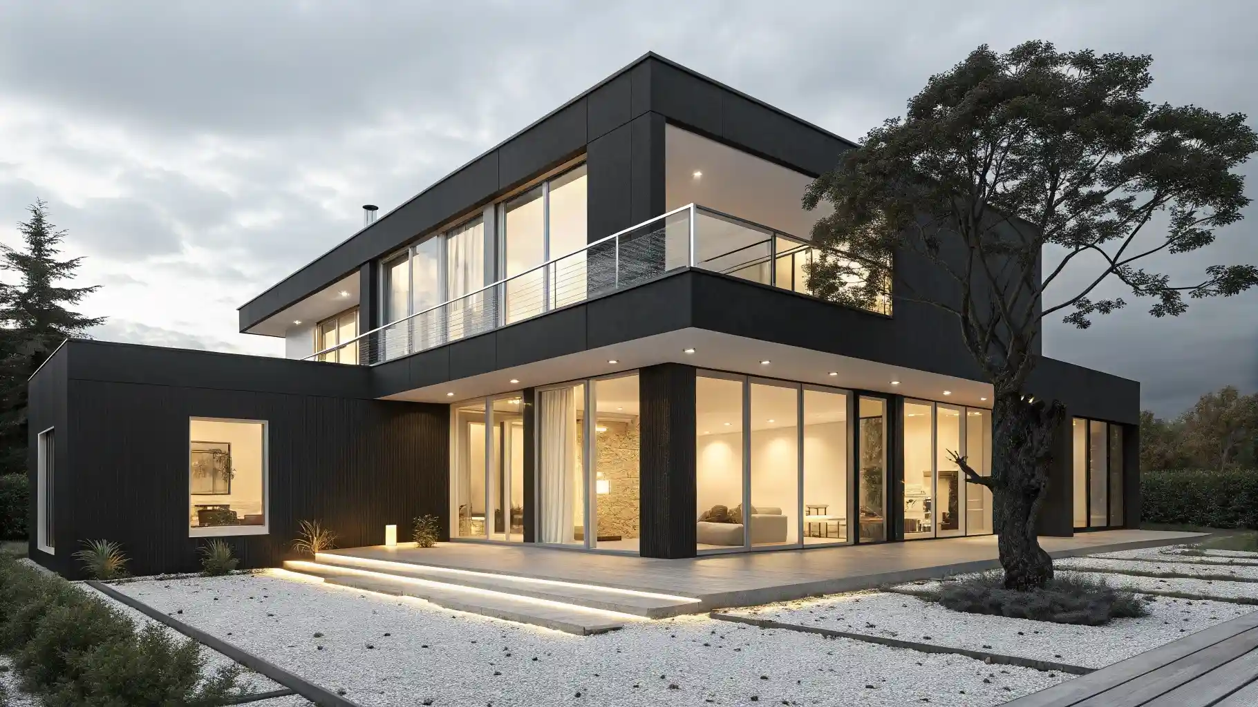 Contemporary Black Box with Glass Walls