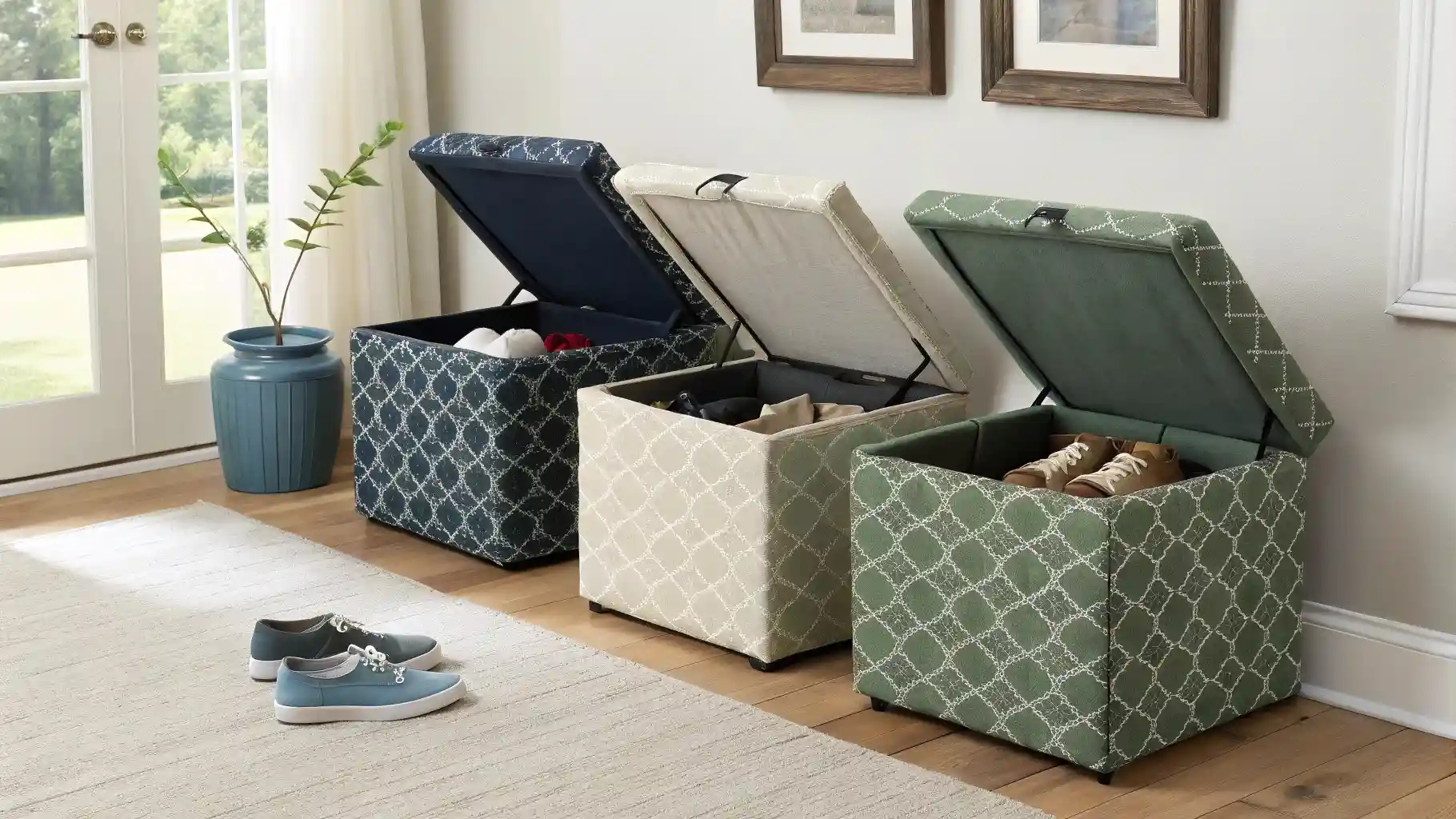 Upholstered Storage Ottoman Collection with Lift-Top Compartments