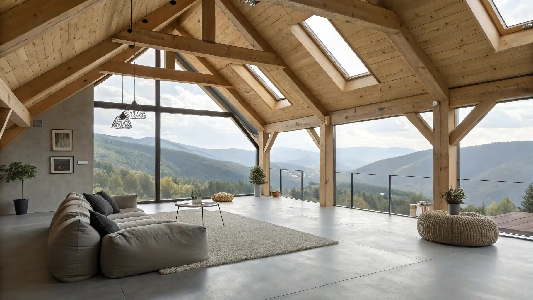 Vaulted Timber Loft with Panoramic Mountain Views