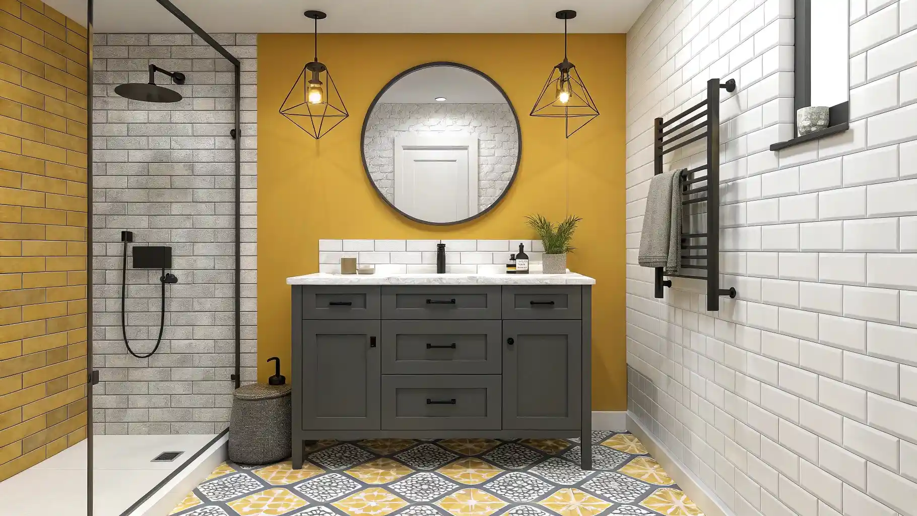 Vibrant Mustard Yellow with Charcoal Gray