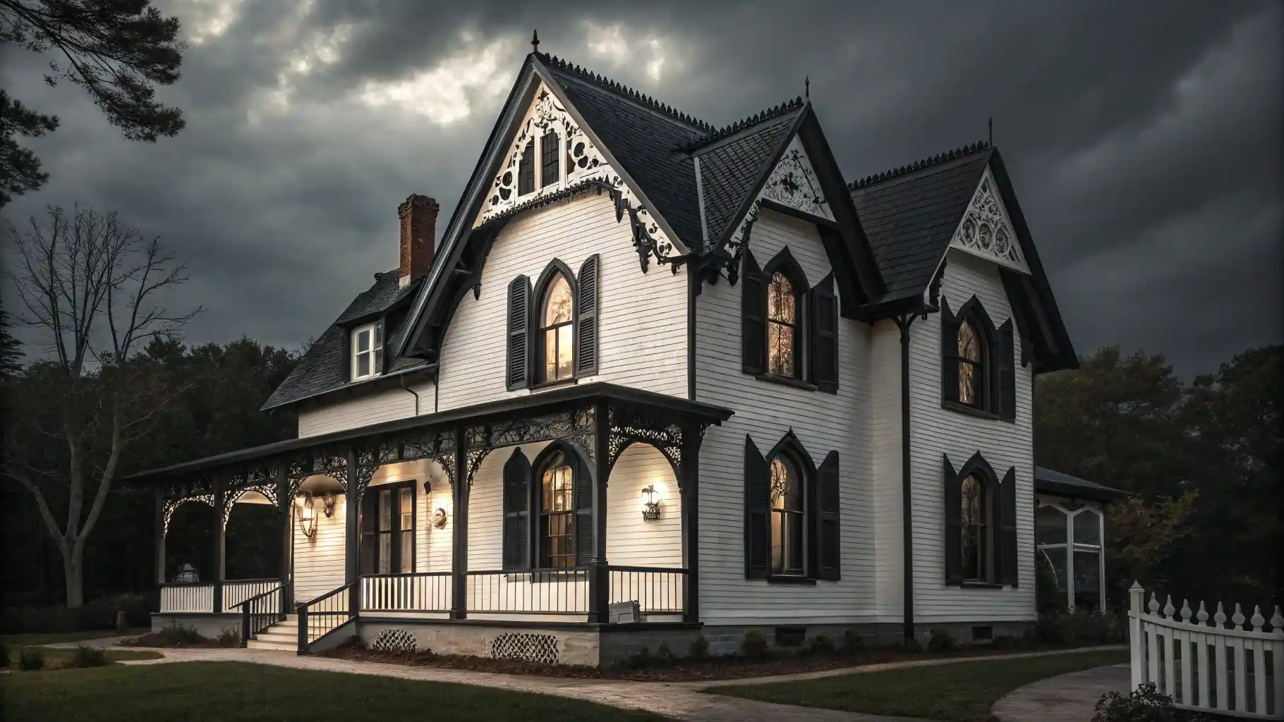 Victorian Gothic Revival with Ornate Black Trim