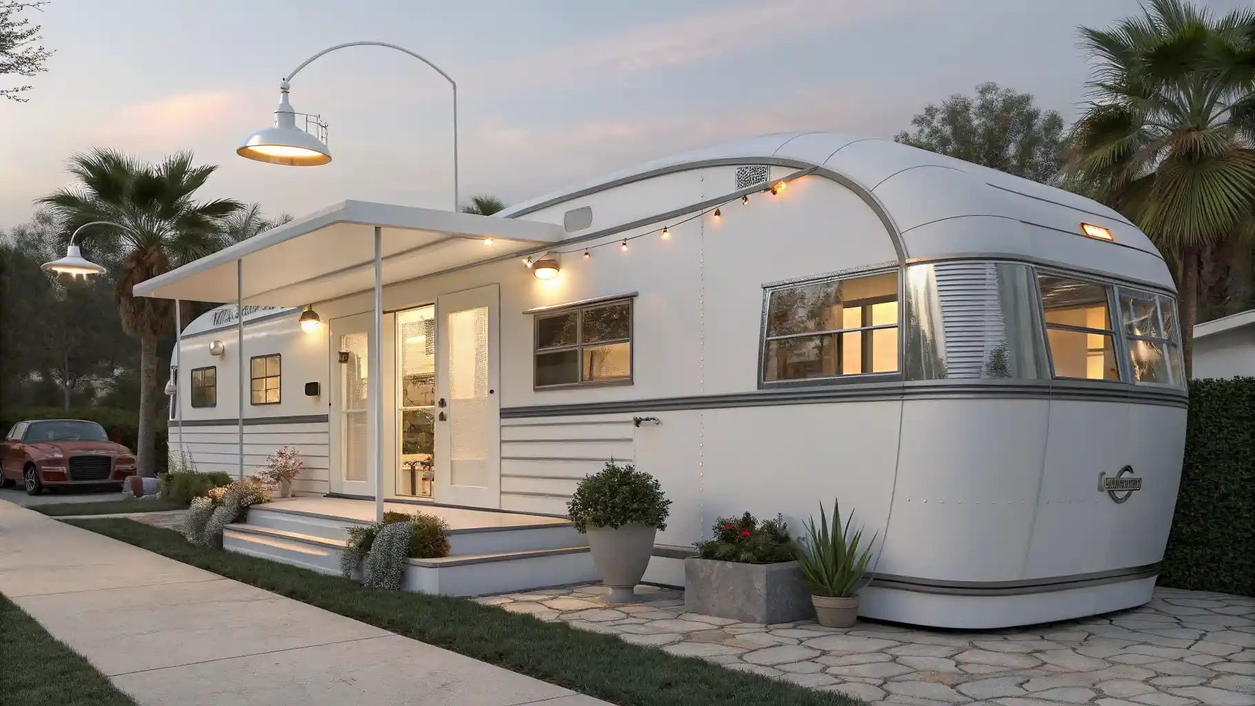 Vintage Airstream White Cottage with Modern Extension