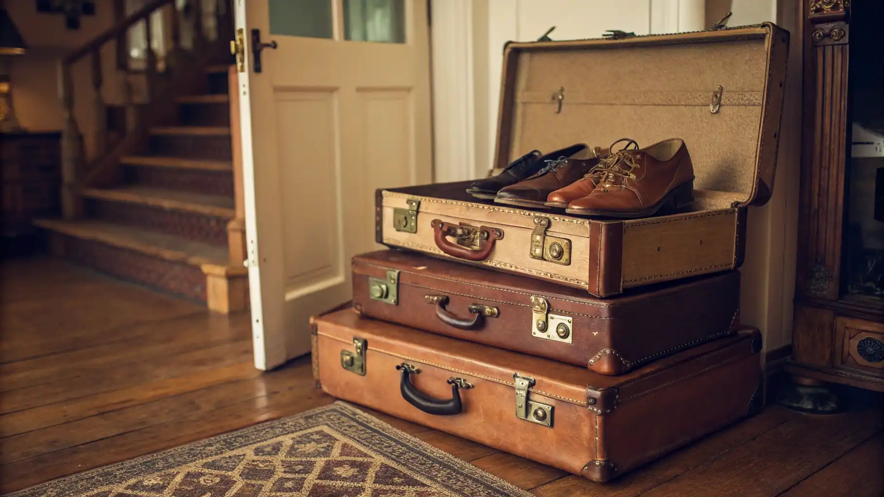 Vintage Stacked Suitcase Shoe Storage Display