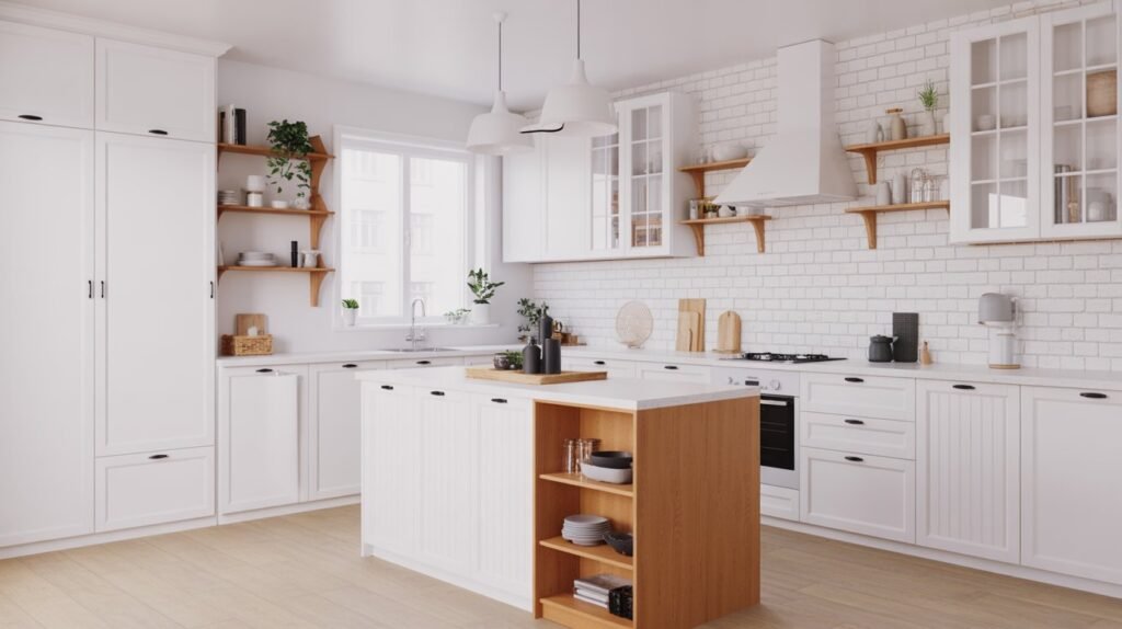 White with Warm Wood Accents
