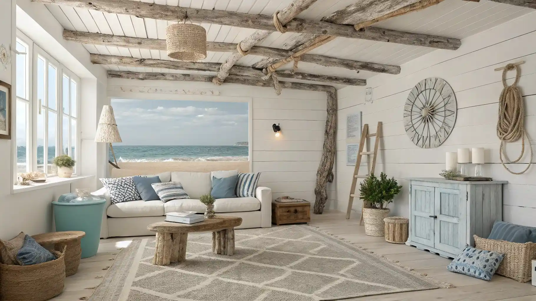 Whitewashed Wood Beam Ceiling