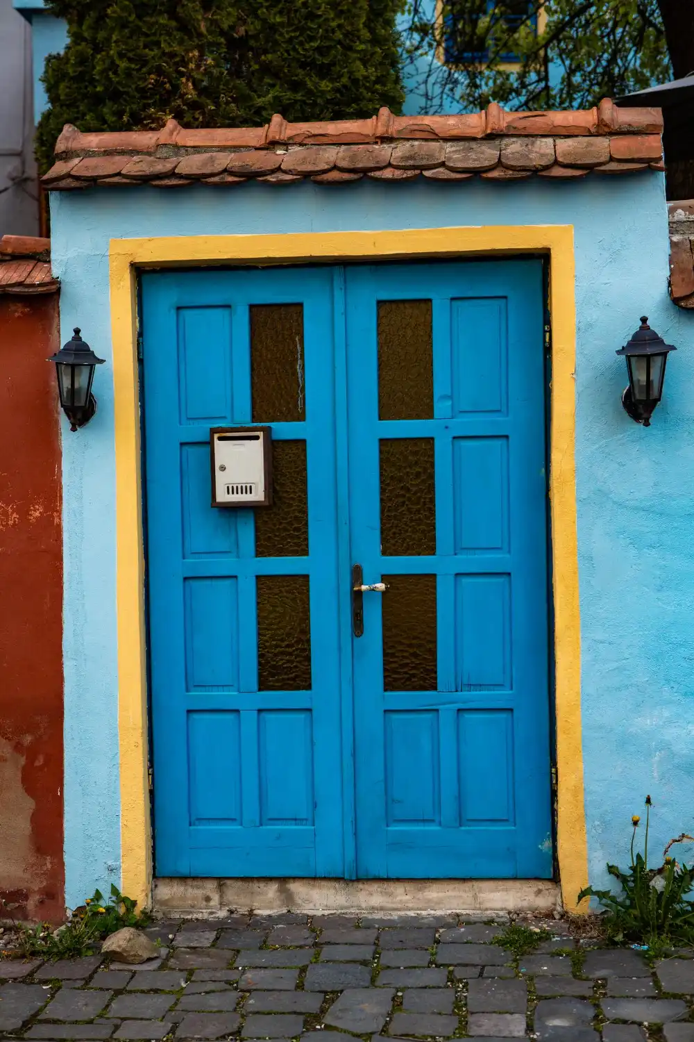 vivid Blue Doorway Mural