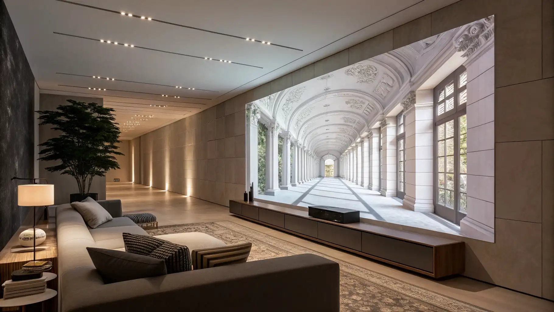 Architectural Wall Projection with Concealed Storage Panels