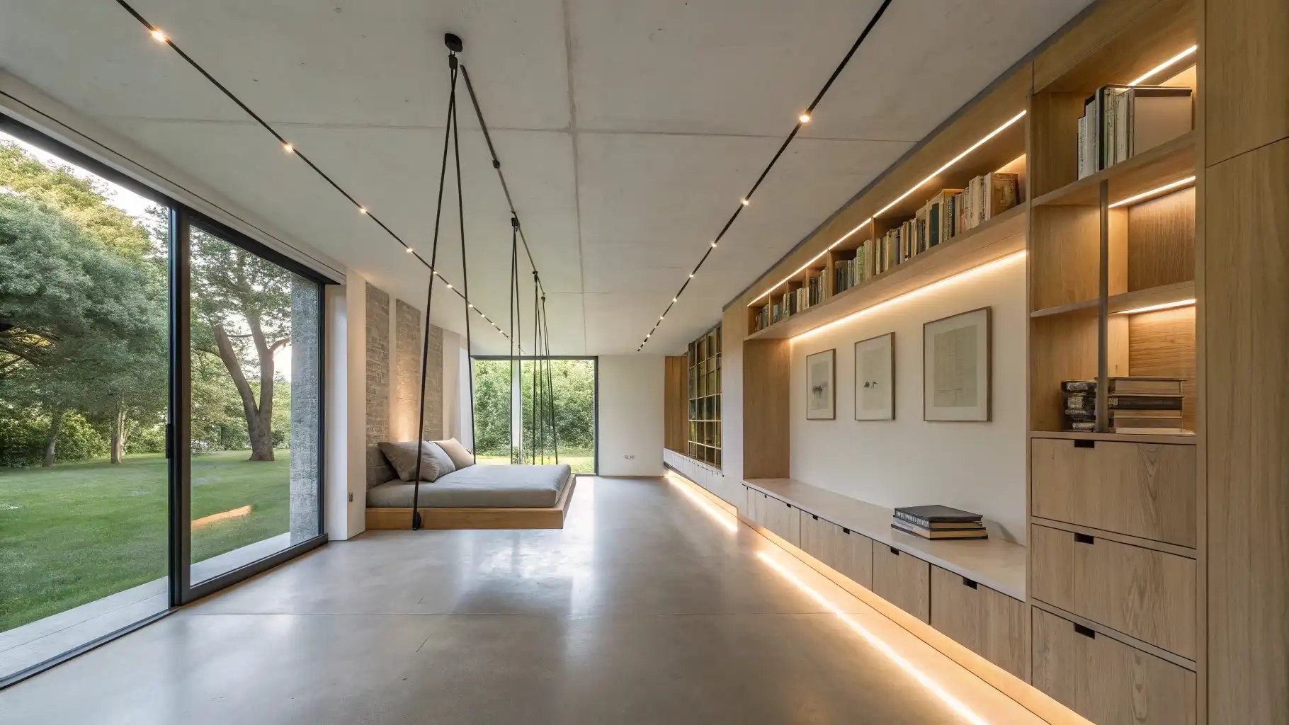 Built-In Storage Wall with Integrated Seating