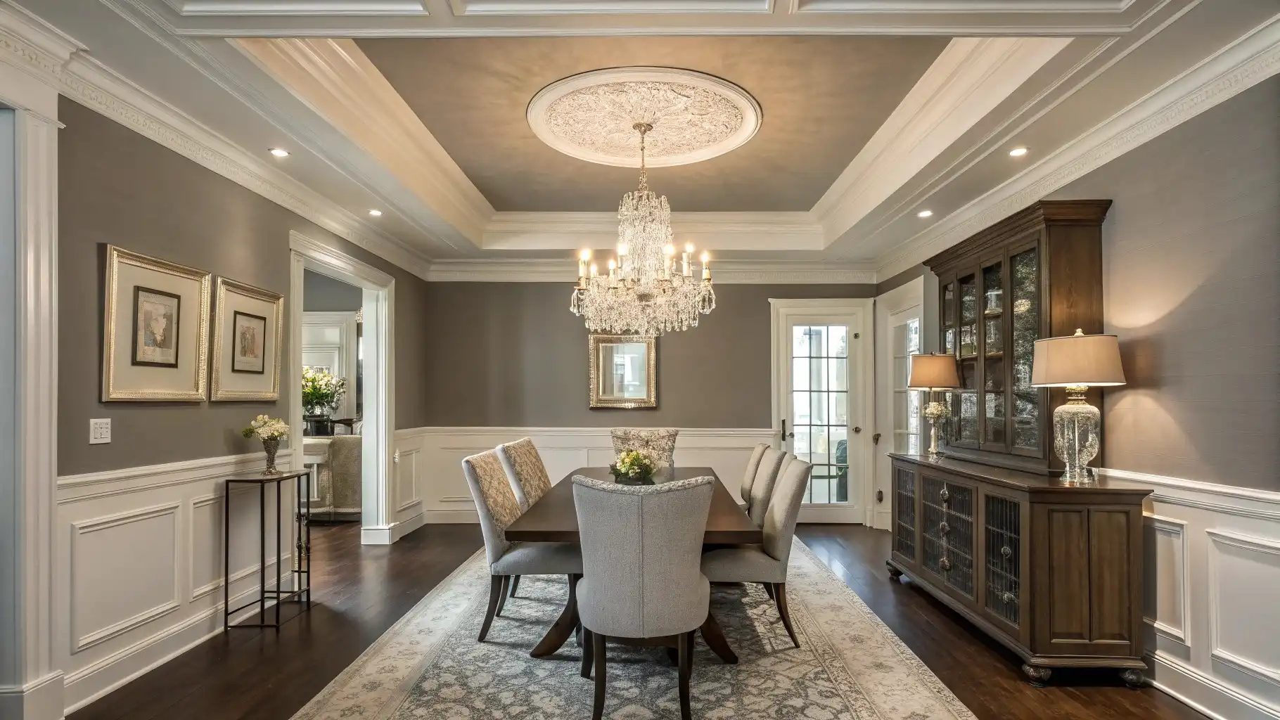 Classical Coffered Ceiling with Decorative Central Medallion