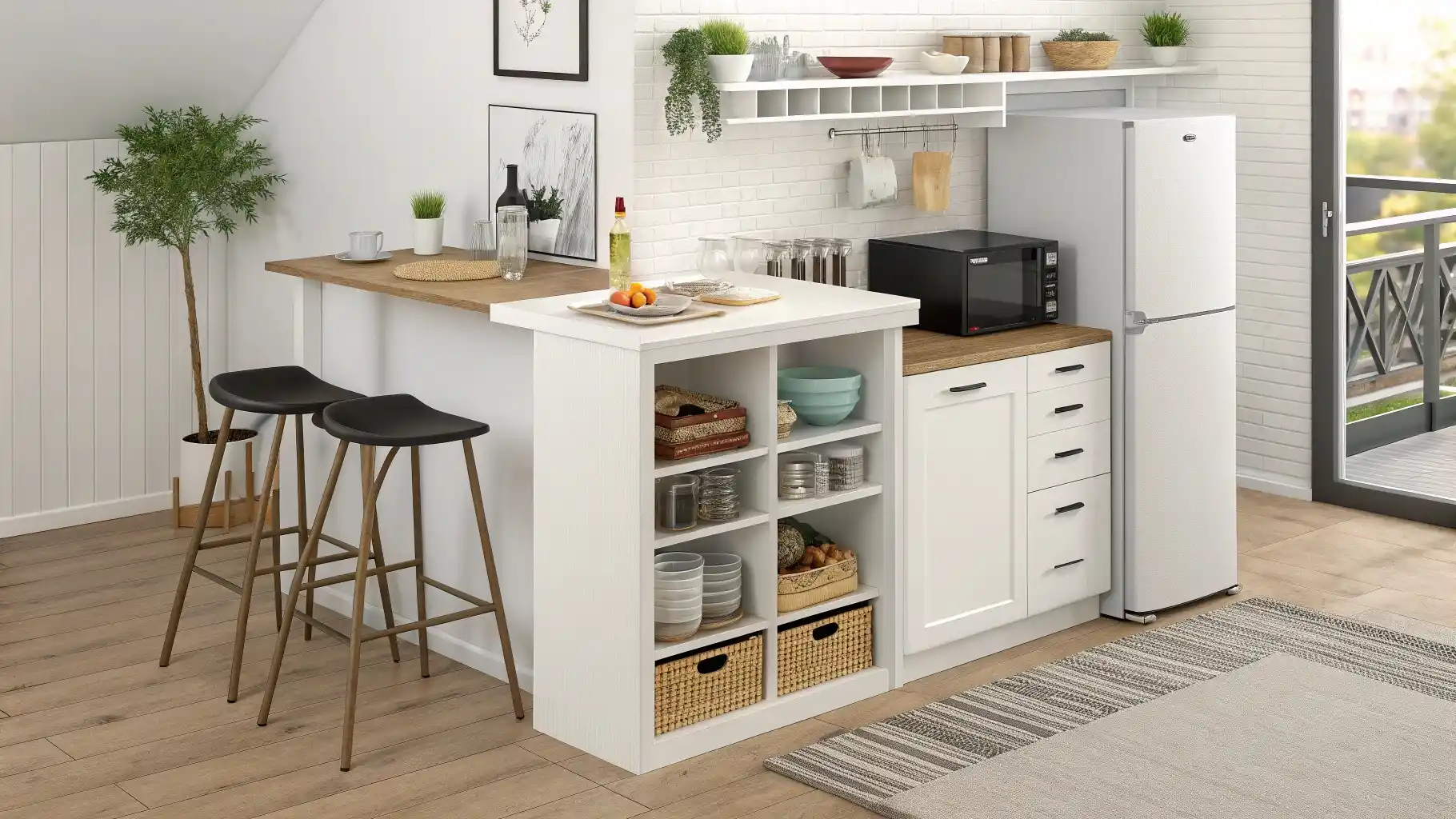 Compact Peninsula with Open Shelving Display