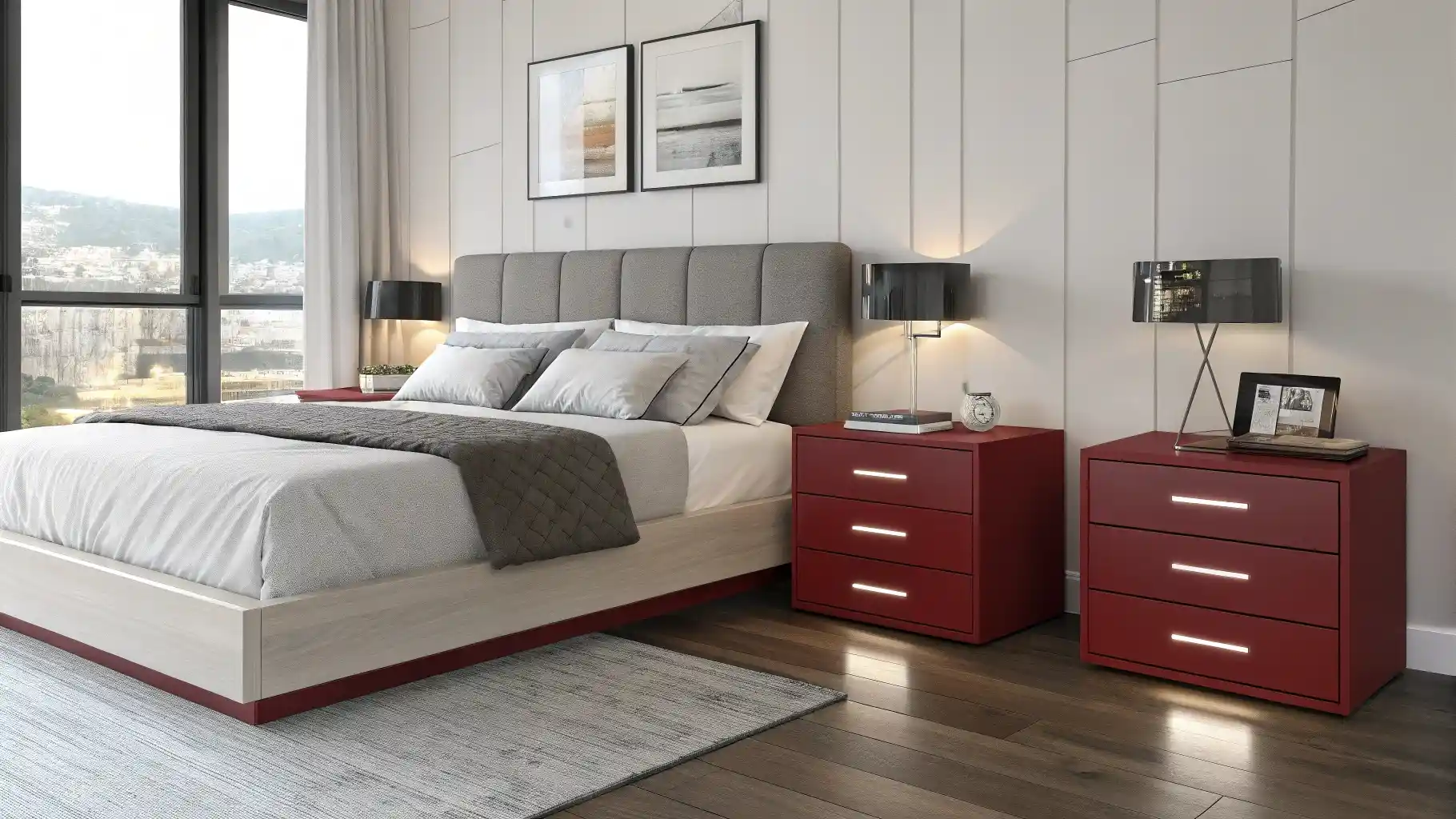 Contemporary Cherry Red Bedroom Storage Set