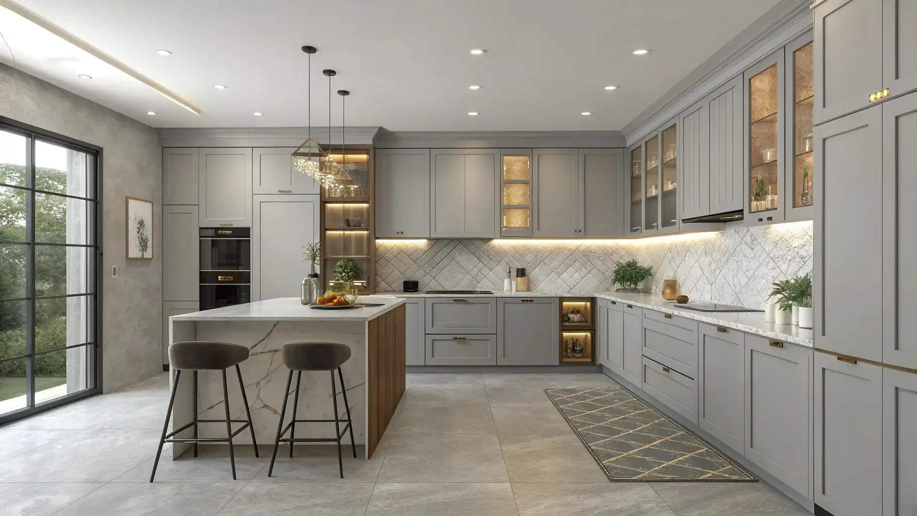 Contemporary L-Shaped Peninsula with Waterfall Edge