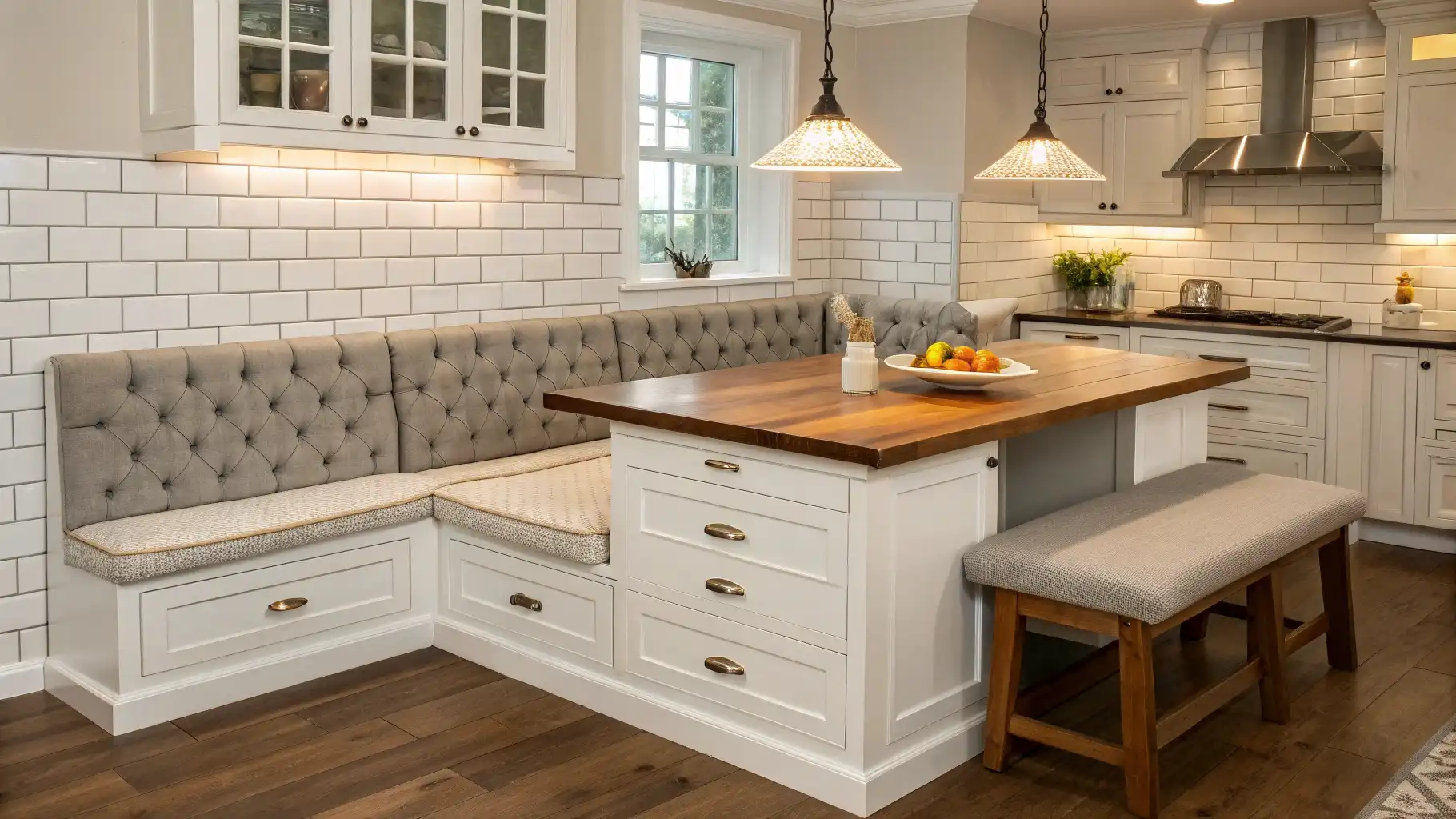 Corner Banquette Peninsula with Integrated Storage