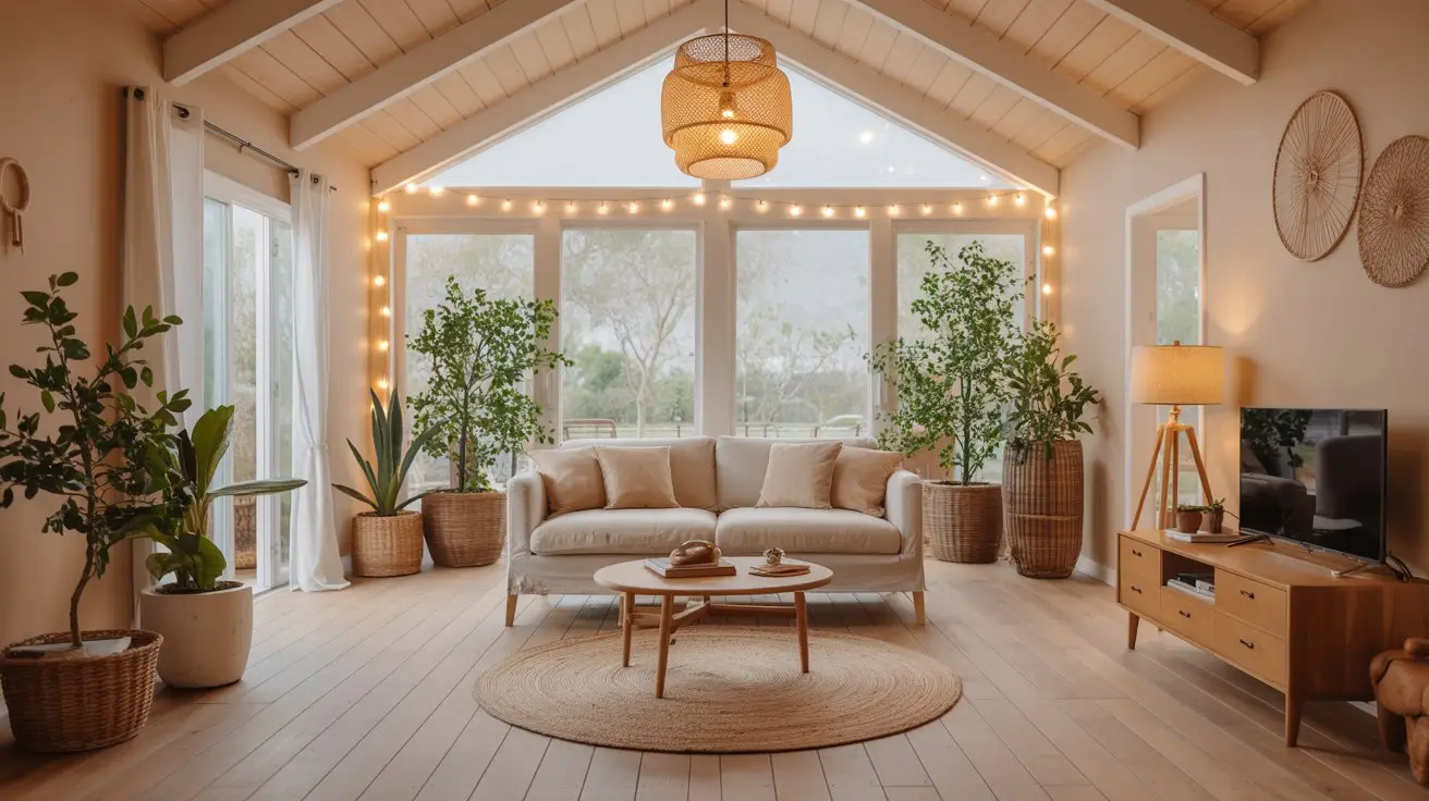 Cozy Cabin-Style Ceiling with String Lights