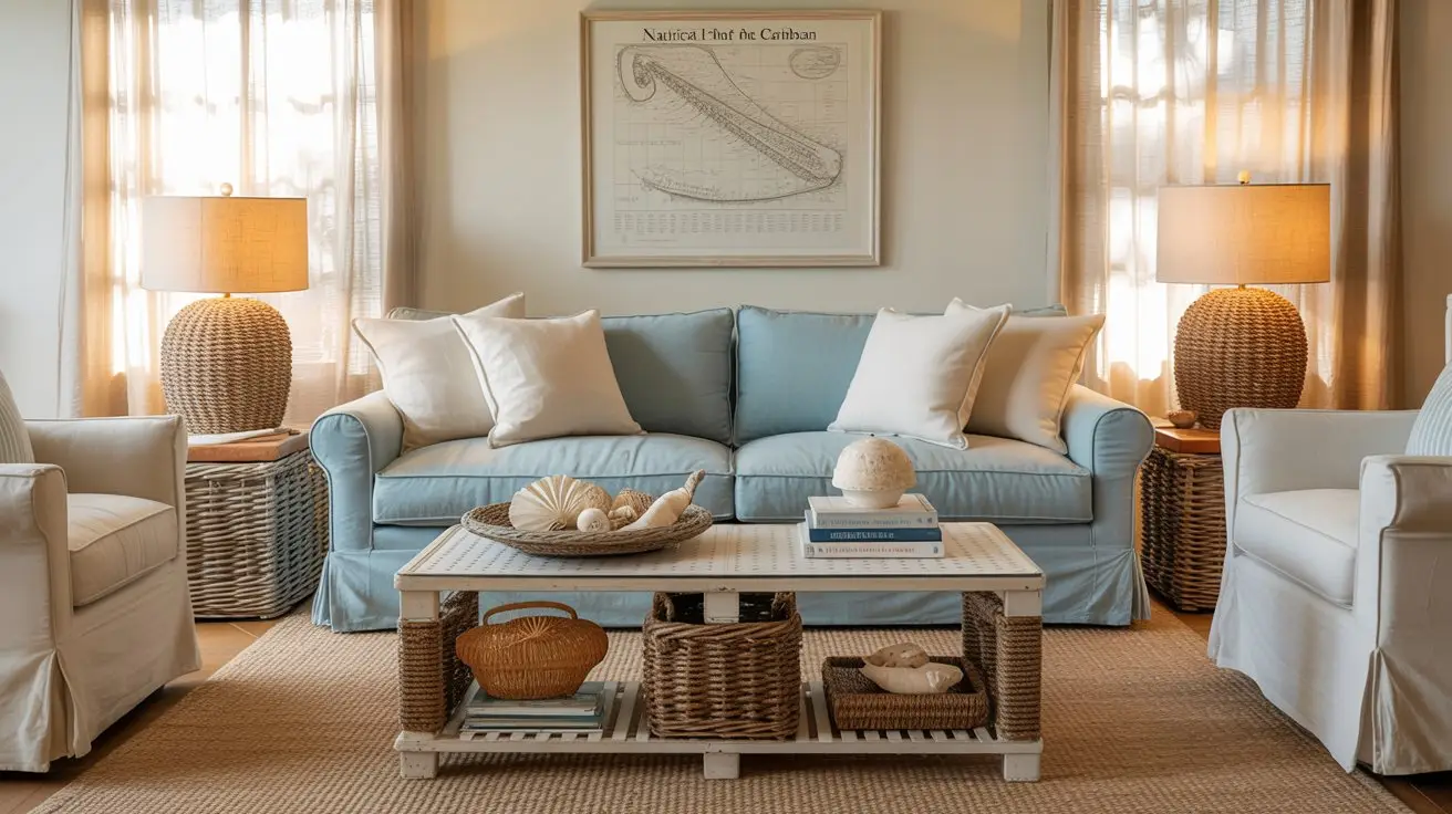 Cozy Coastal Living Room with Woven Accents