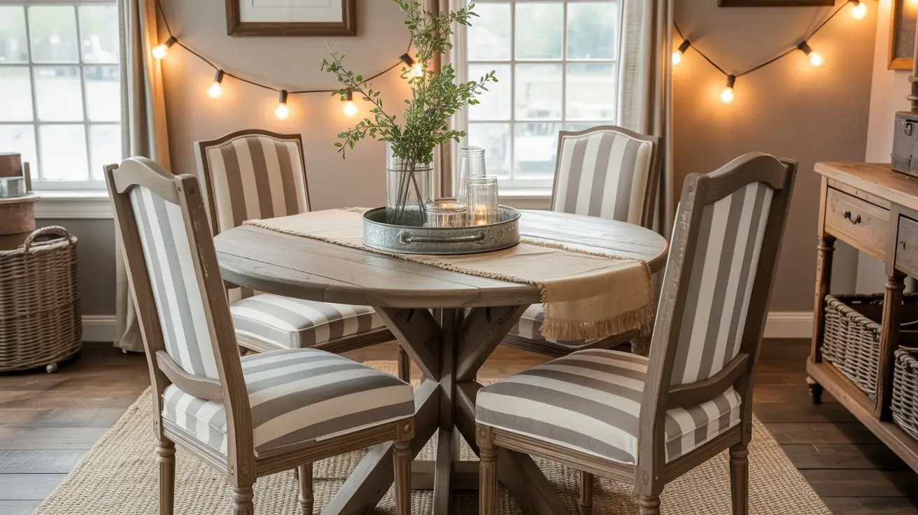Cozy Farmhouse Dining Nook with String Lights