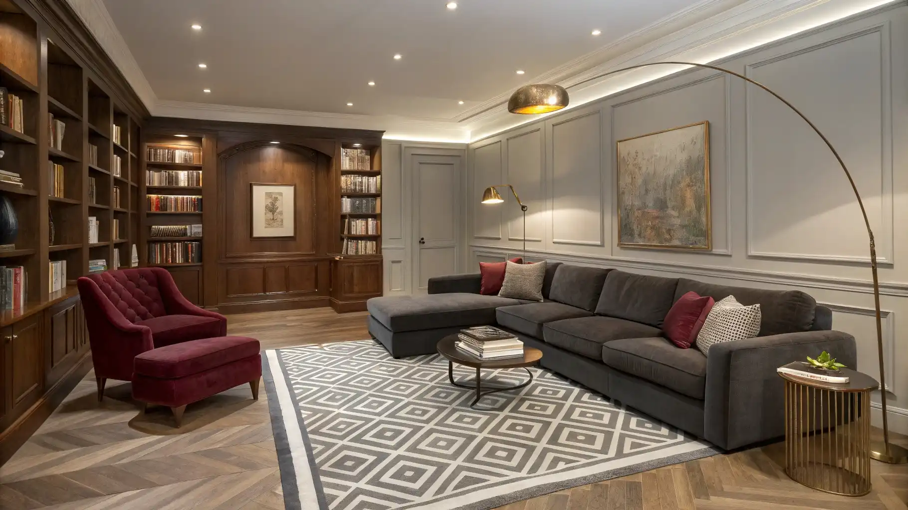 Dual Zone Library with Contrasting Materials
