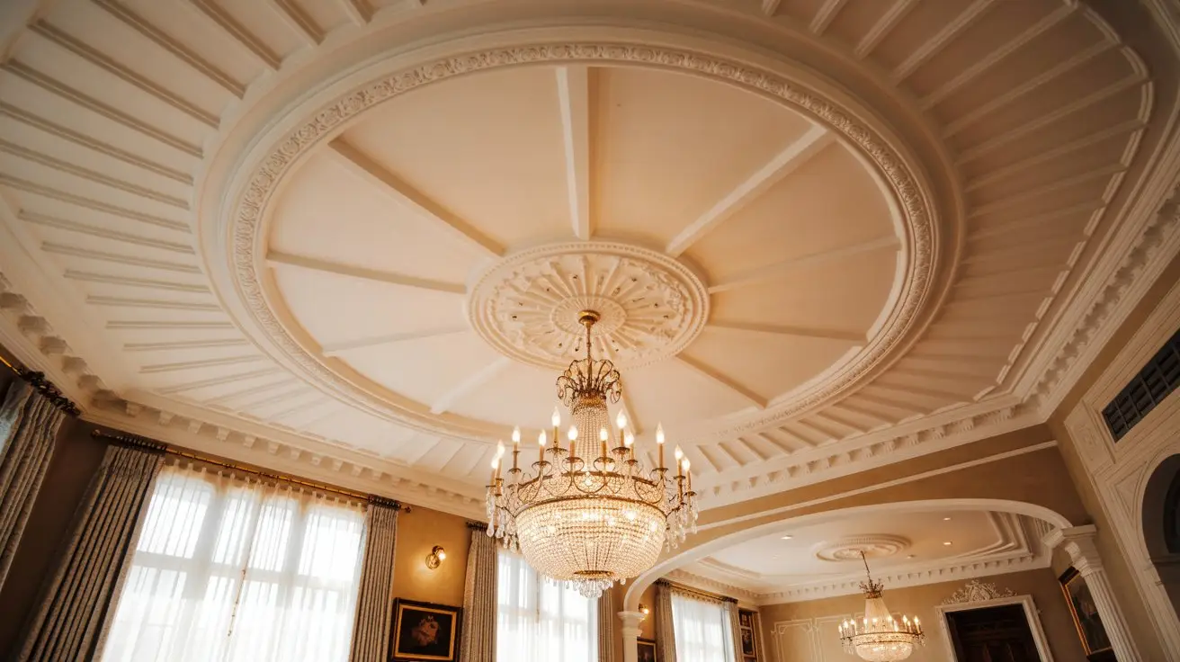Elegant Circular Ceiling with Chandelier Accent