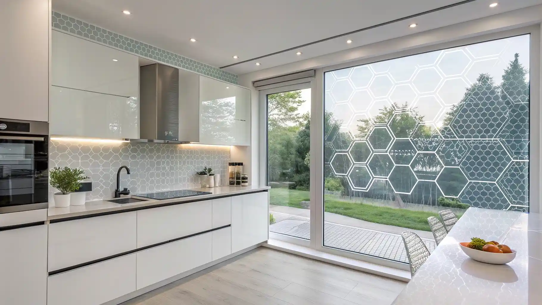 Etched Glass Hexagonal Patterns