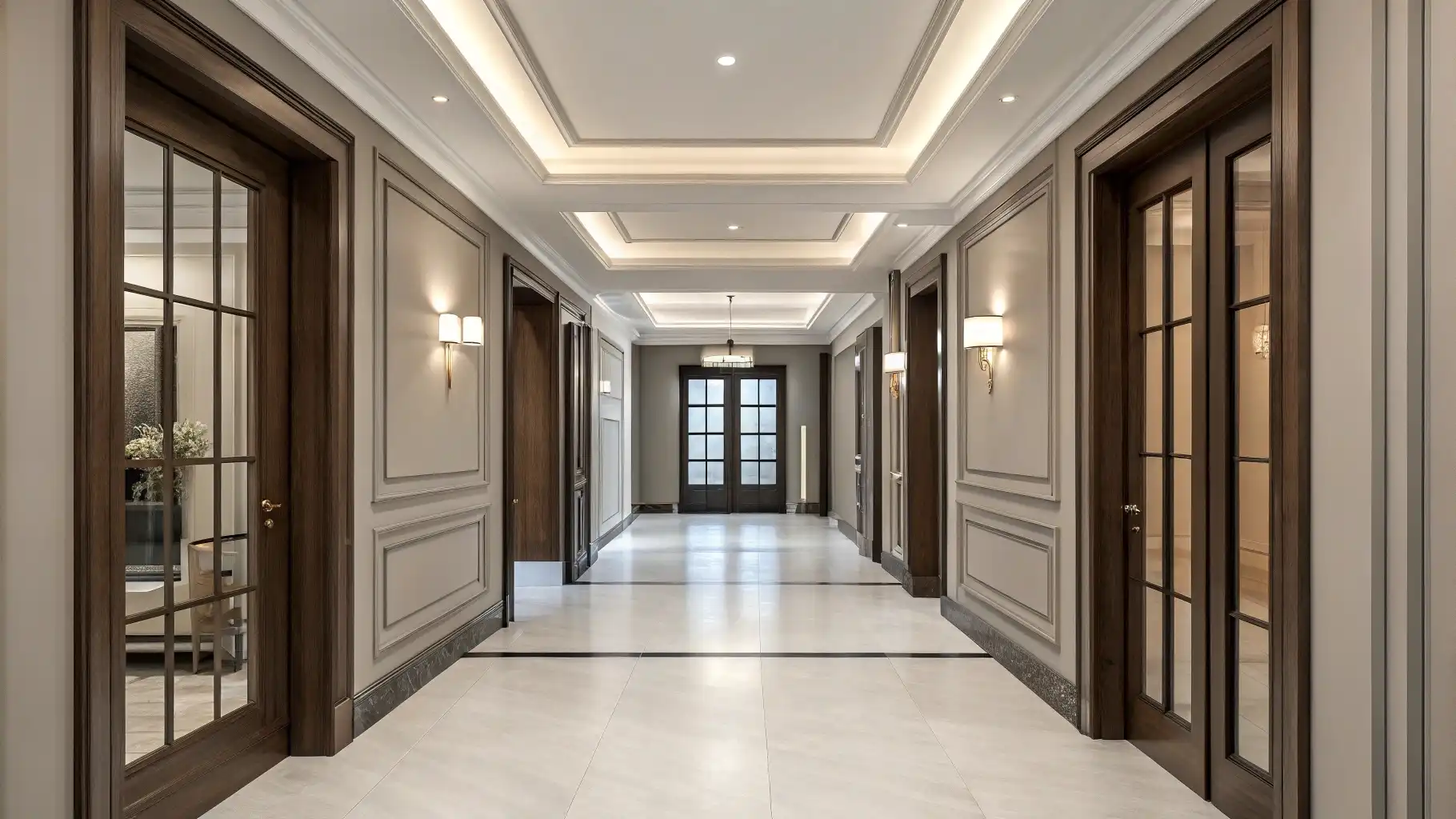 Extended Corridor Coffered Ceilings with Repetitive Elements