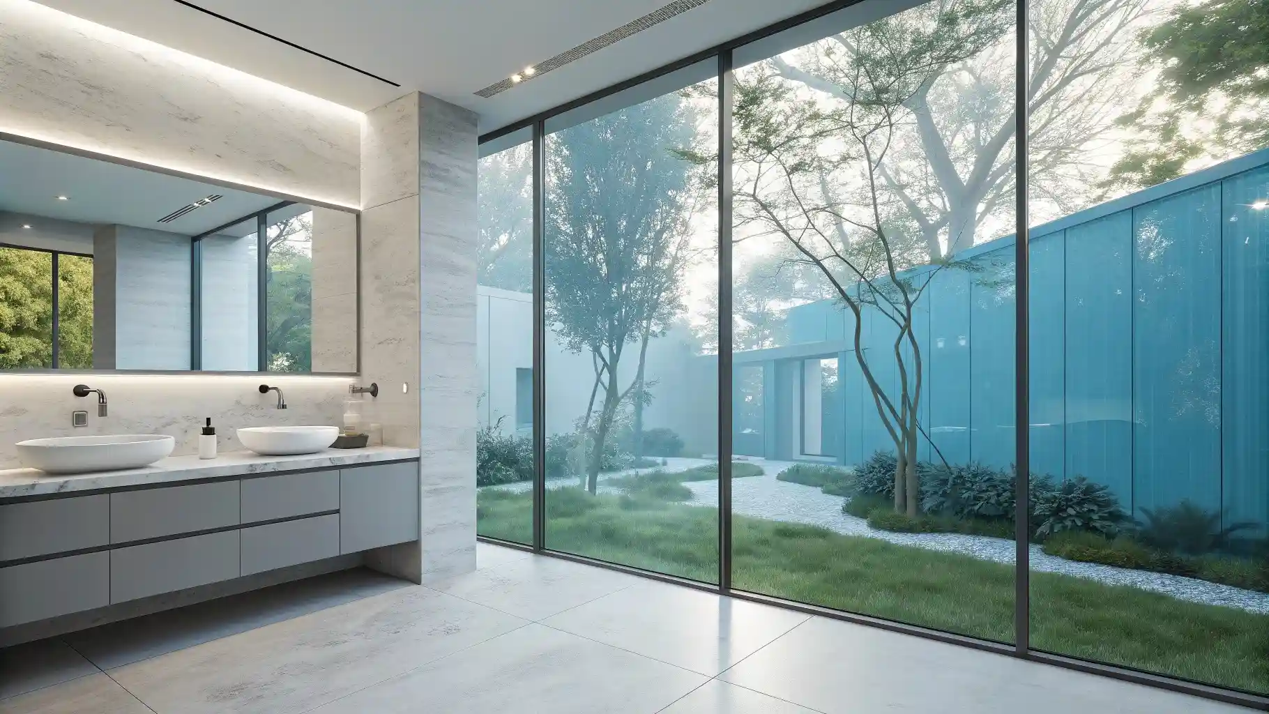 Floor-to-Ceiling Frosted Glass Windows