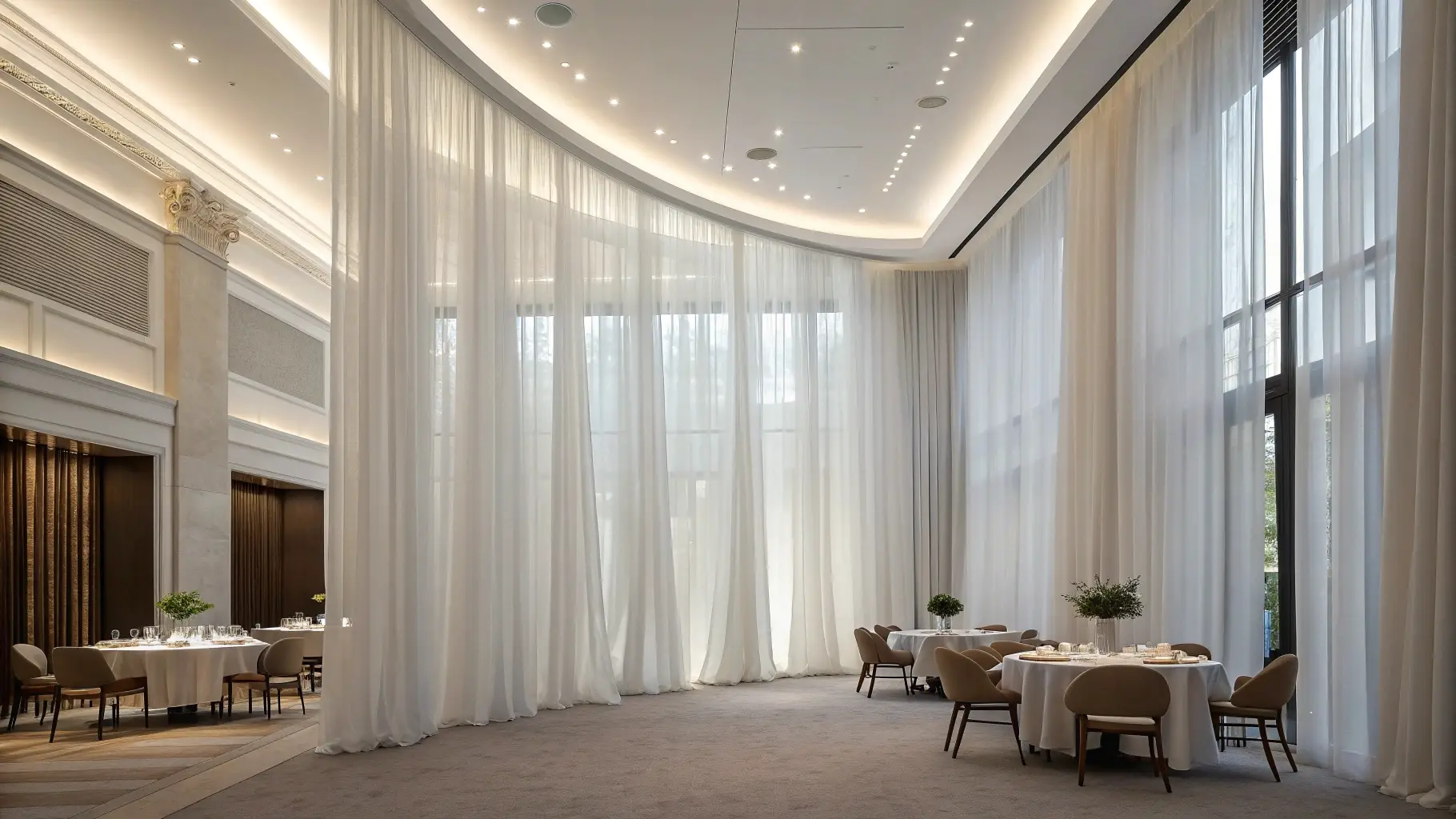 Floor-to-Ceiling Sheer Curtains with Cove Lighting