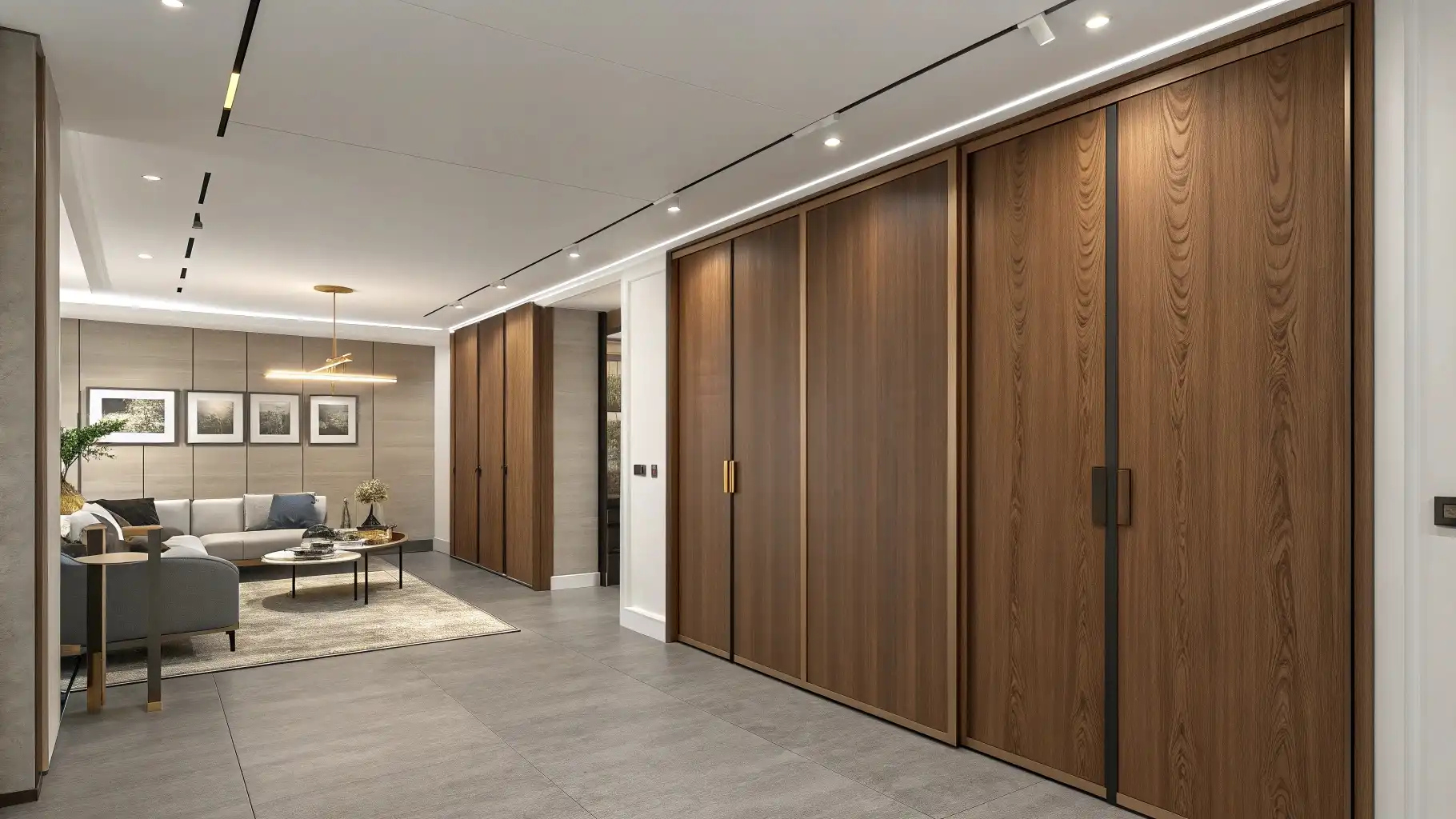 Floor-to-Ceiling Storage Wall with Hidden Functions