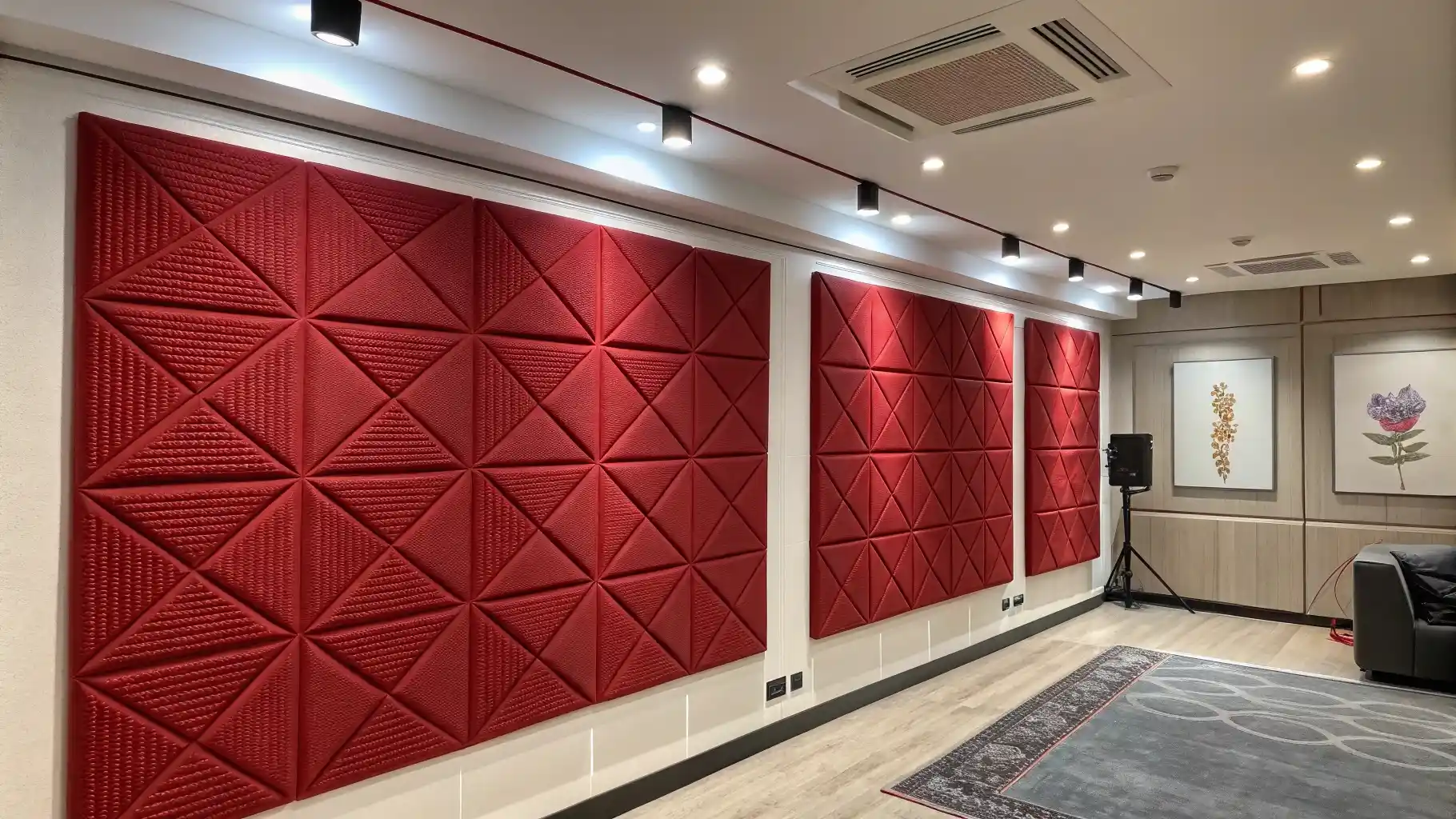 Geometric Cherry Red Acoustic Wall Panels