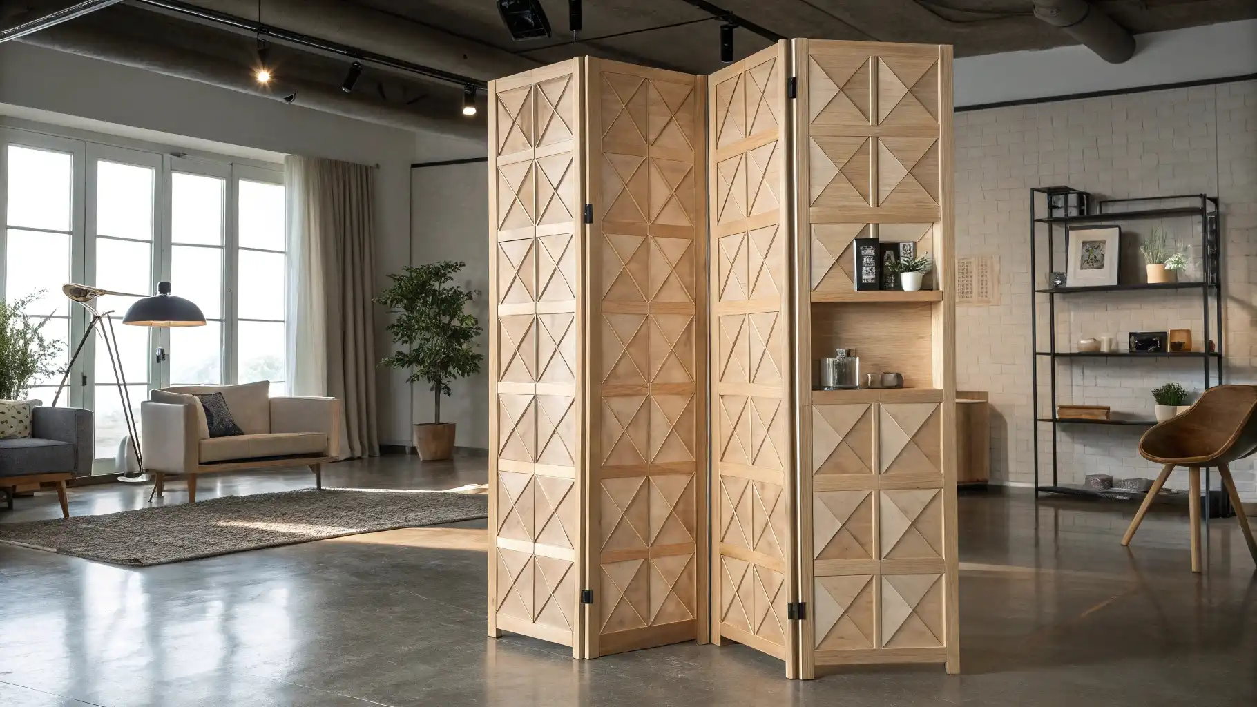 Geometric Folding Wood Screen