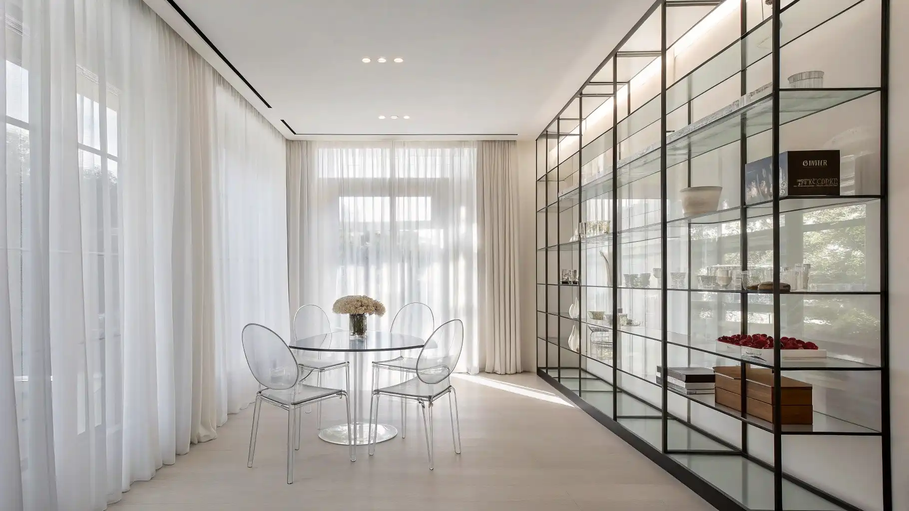 Glass Display Cabinet with Transparent Dining Zone