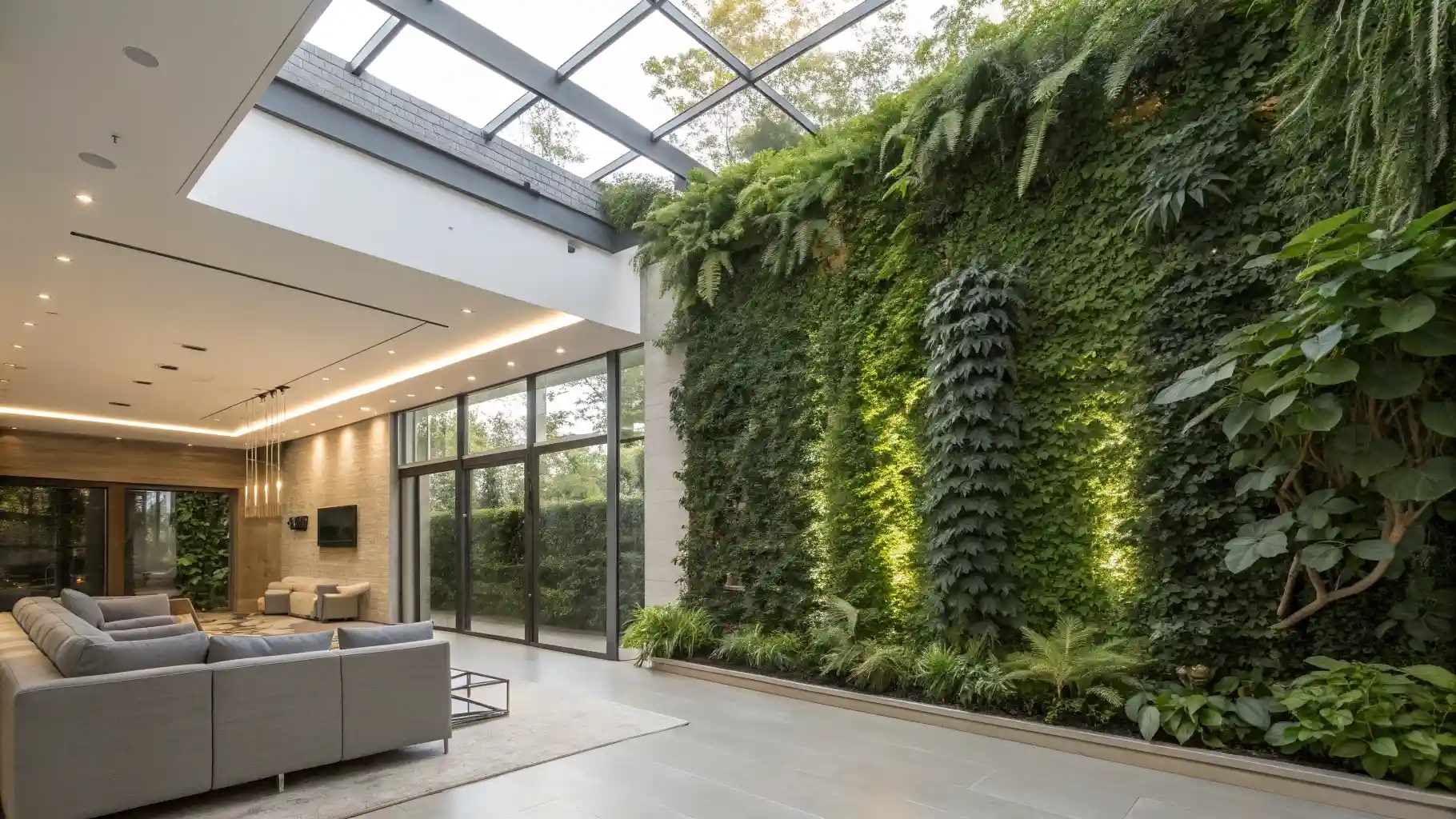 Glass Roof Systems with Vertical Living Walls