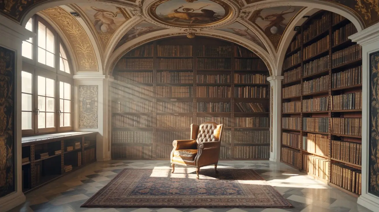 Grand Library Ceiling with Frescoes and Arches