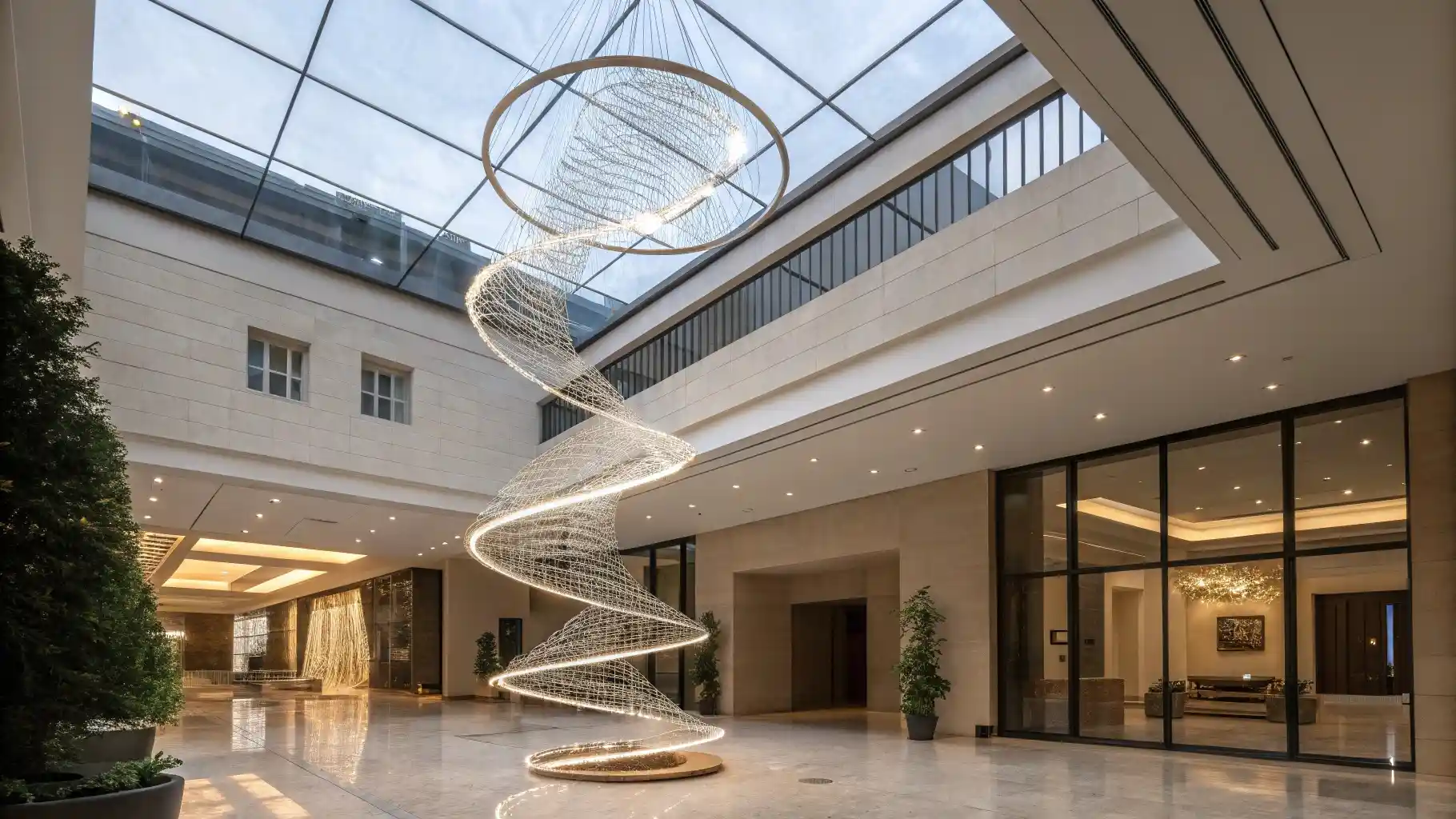 Helical Wire Mesh Light Sculpture