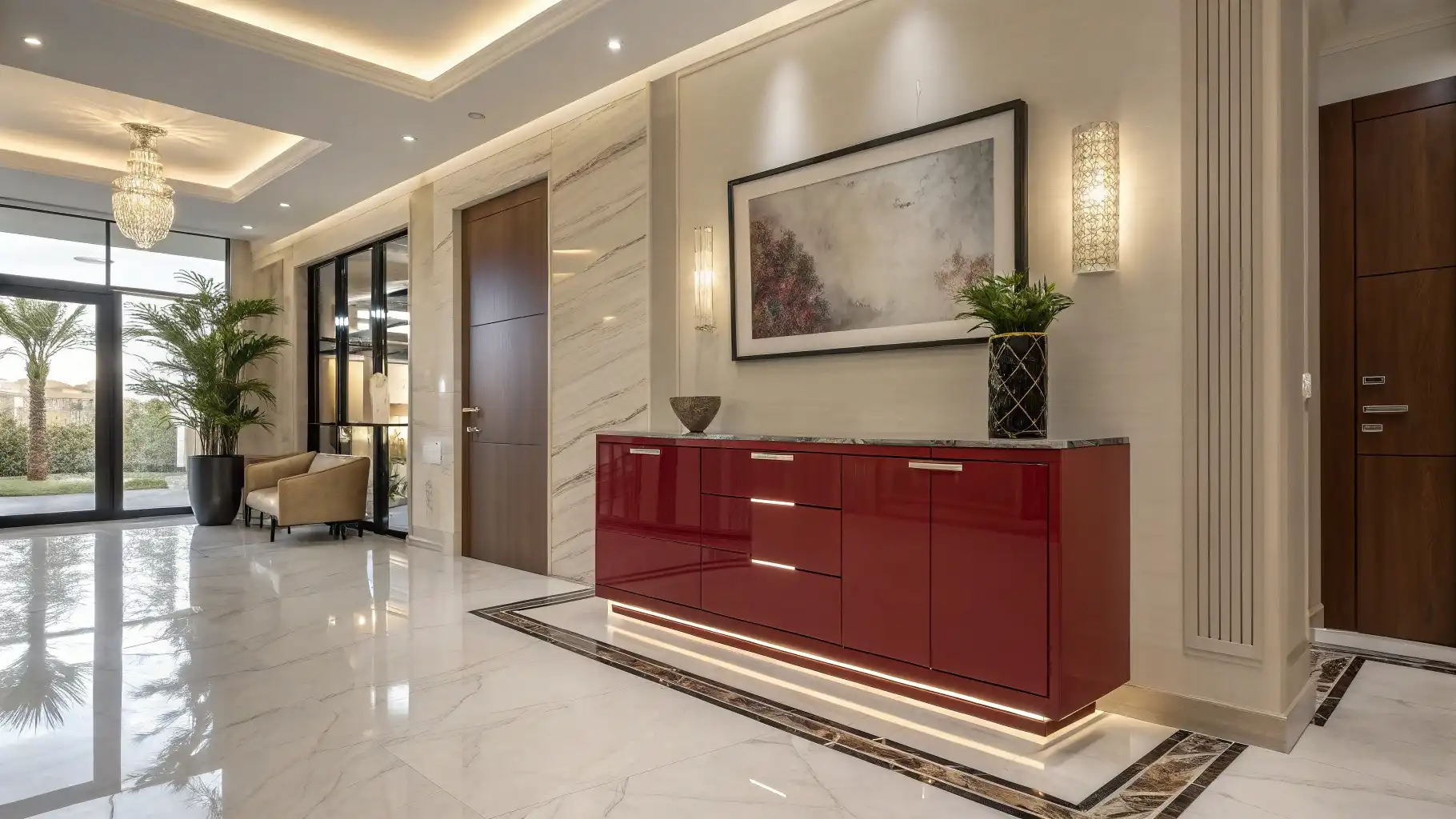 High-Gloss Cherry Red Floating Sideboard