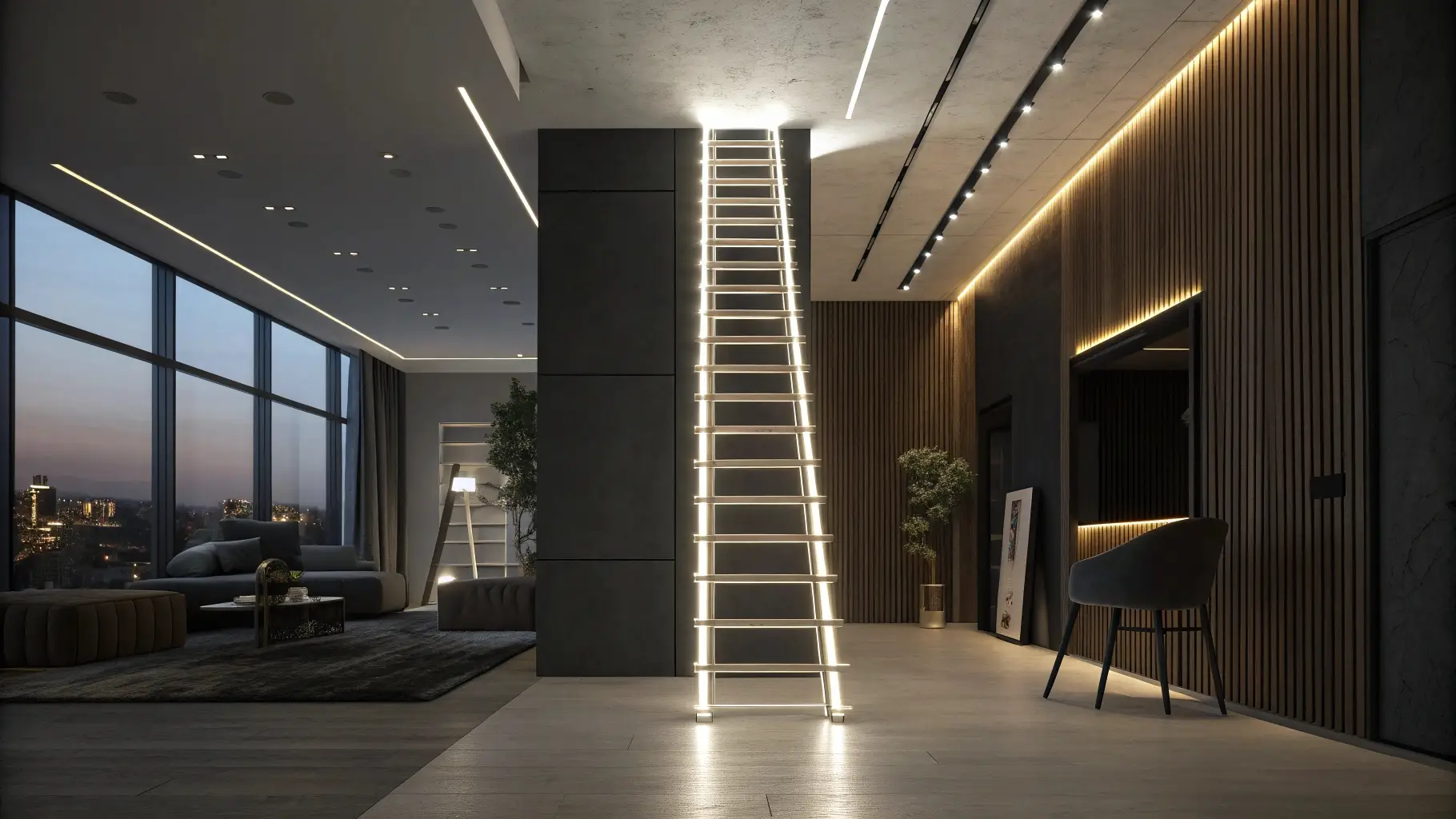 Illuminated Floating Staircase with Integrated LED Lighting