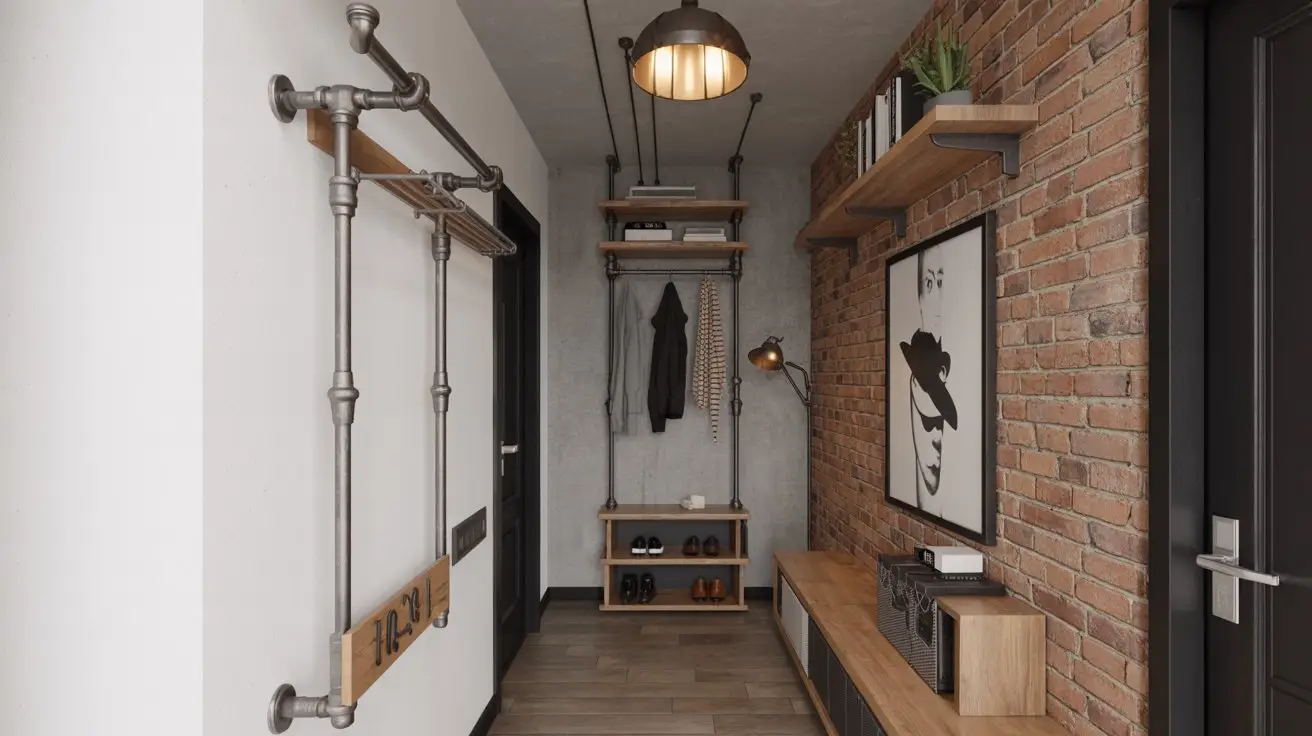 Industrial-Inspired Entryway with Pipe Shelving