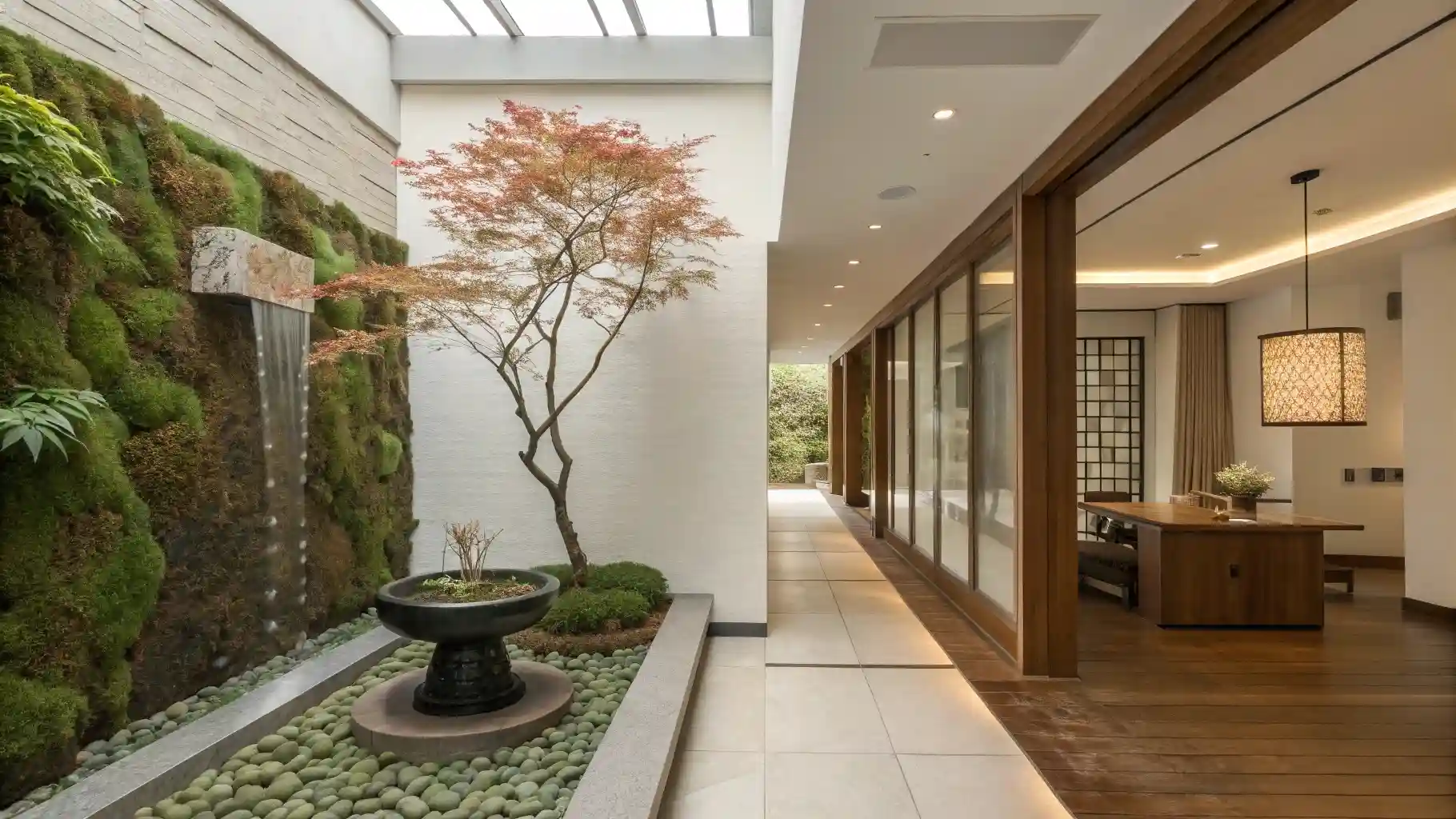 Japanese-Inspired Courtyard with Living Wall Feature