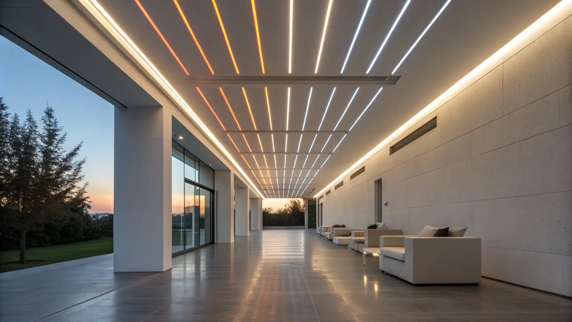 Linear LED Ceiling Grid with Gradient Lighting