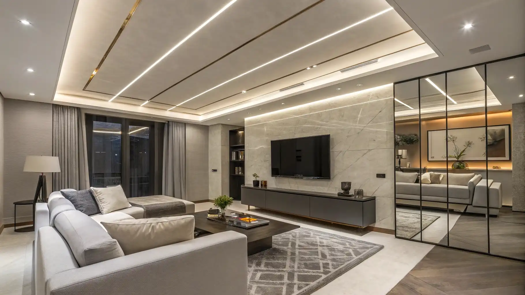 Linear LED Ceiling Strips with Recessed Lighting