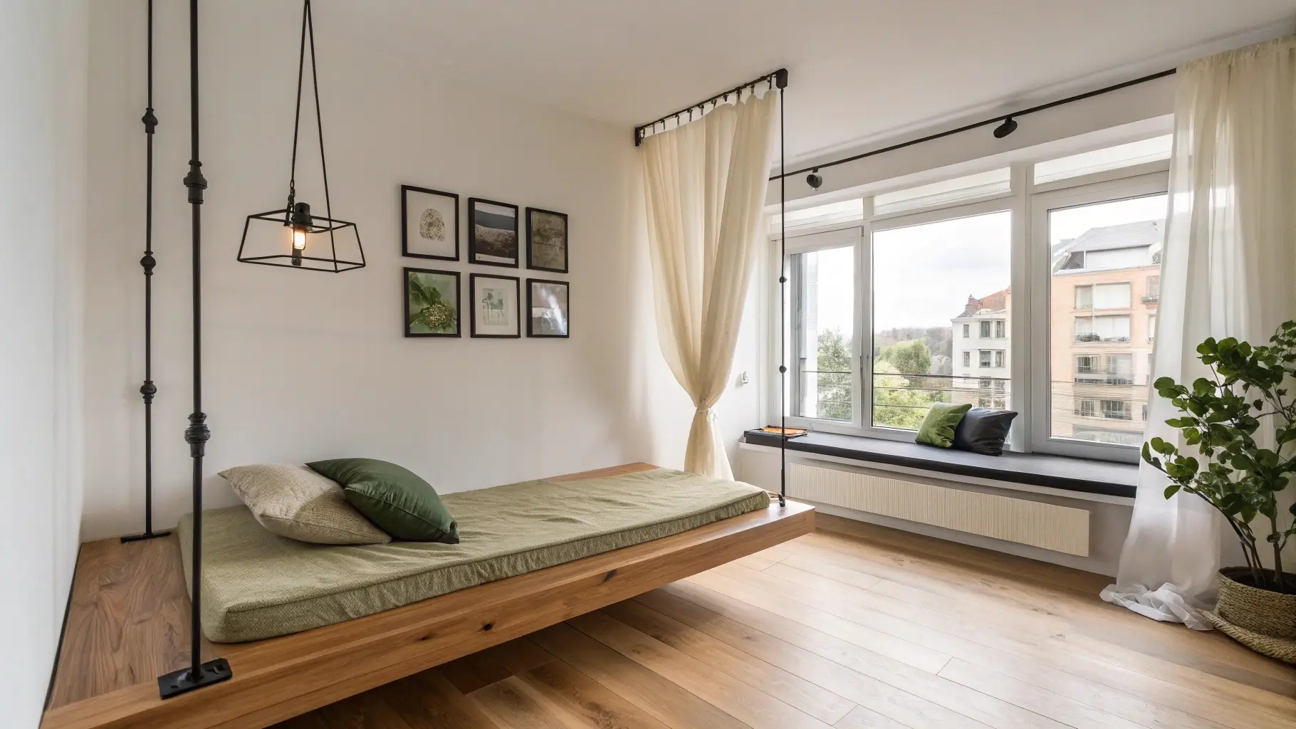 Low Platform Bed with Integrated Storage Seating
