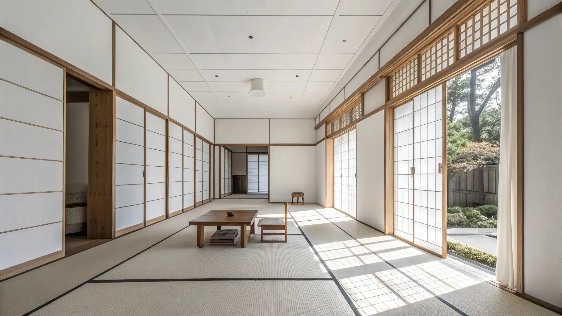 Minimalist Japanese Tea Room with Sliding Shoji Panels
