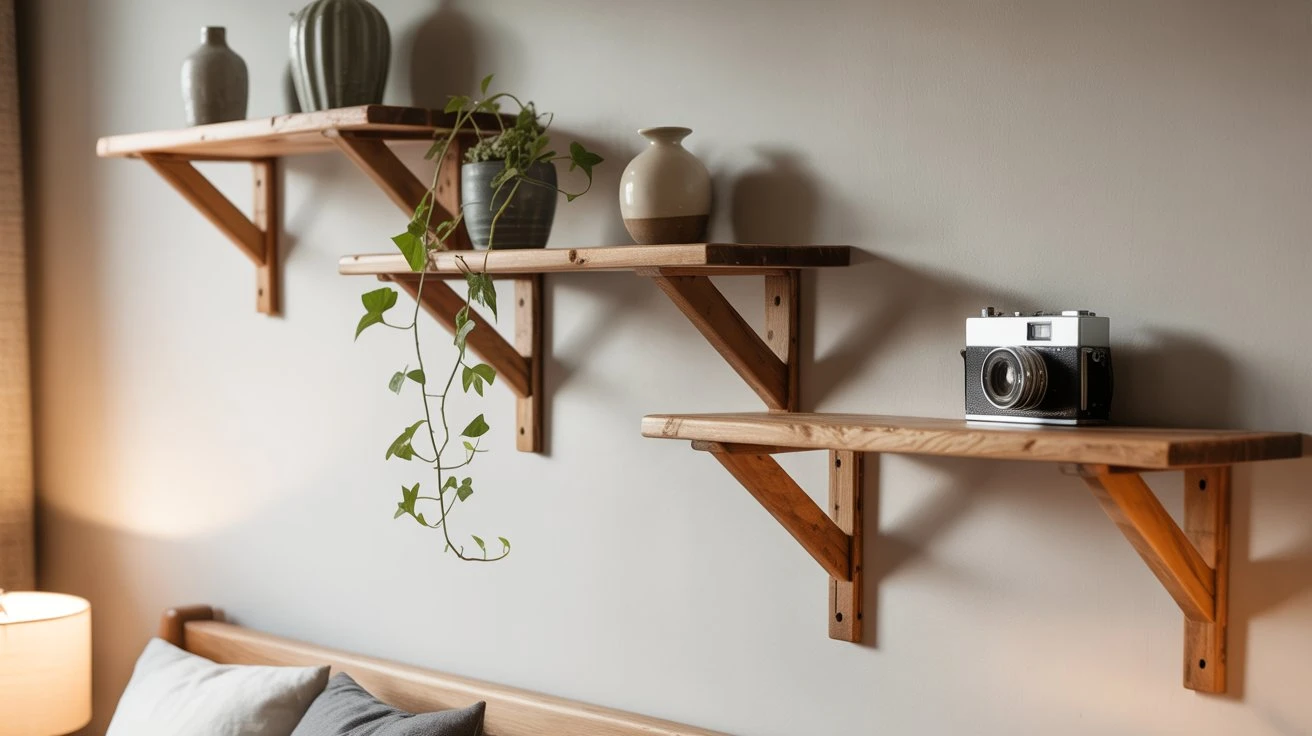 Minimalist Wall Shelving with Warm Wood Accents