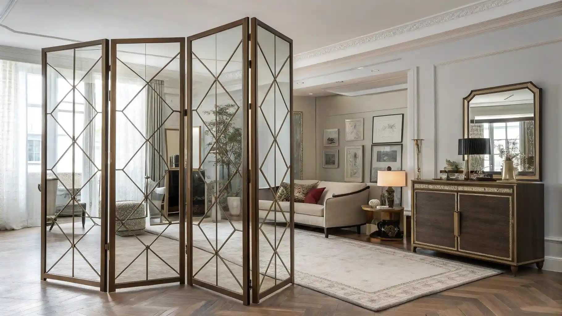 Mirrored Geometric Folding Screen