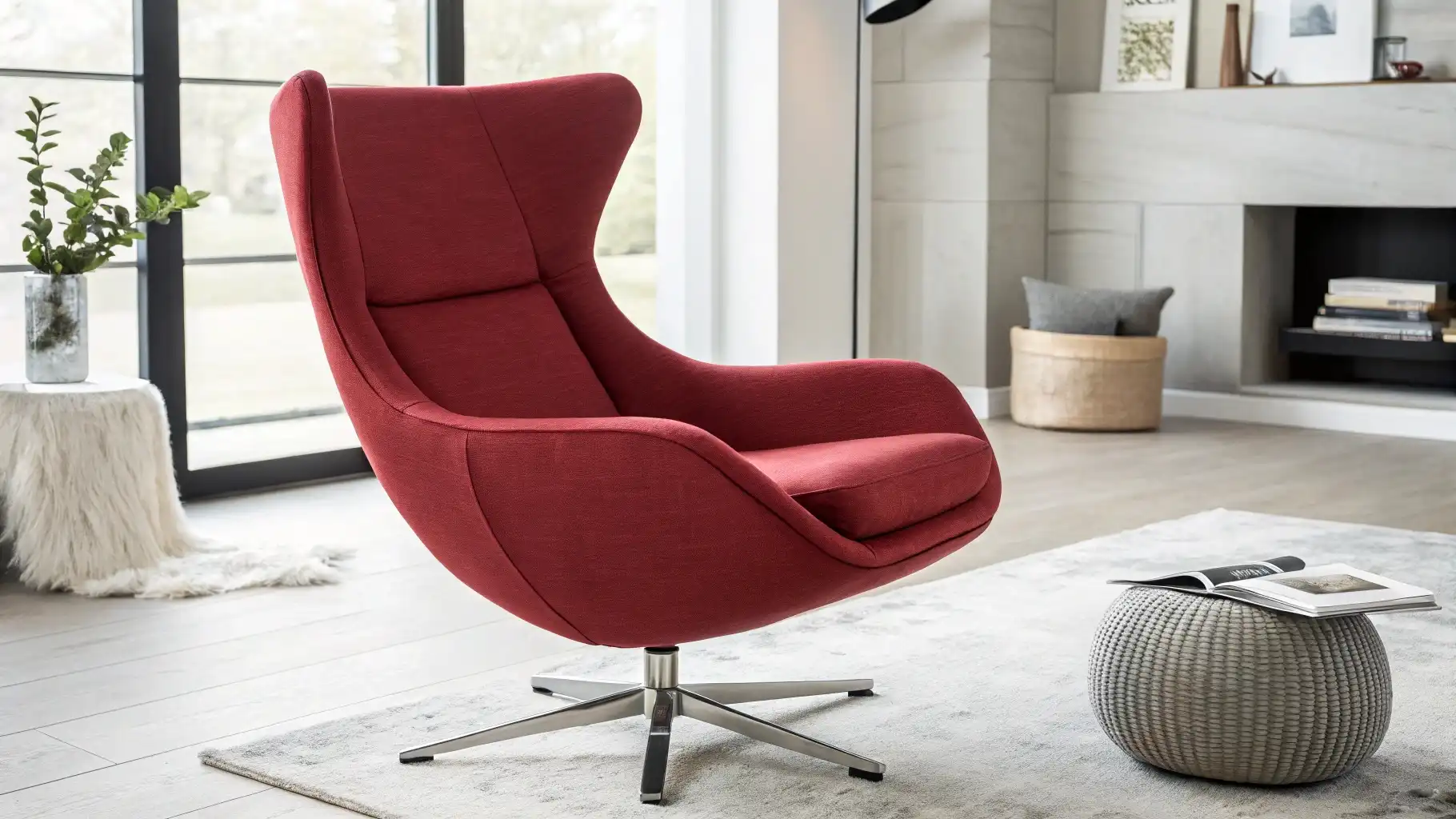 Modern Cherry Red Swivel Lounge Chair