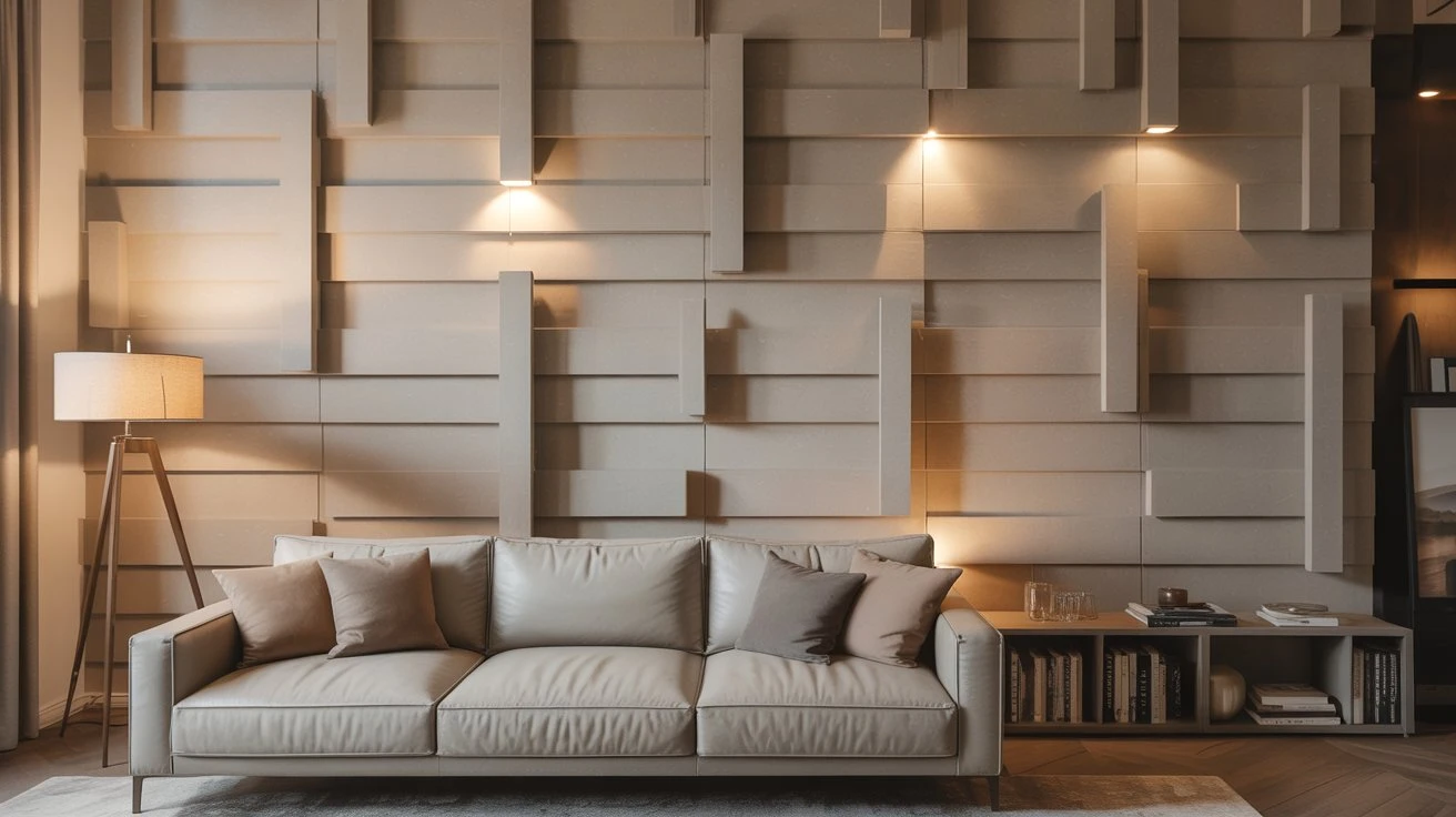 Modern Living Room with Sculptural Wall Paneling