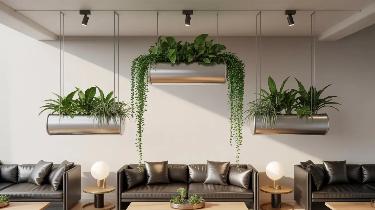 Modern Metal Hanging Planters with Cascading Greens